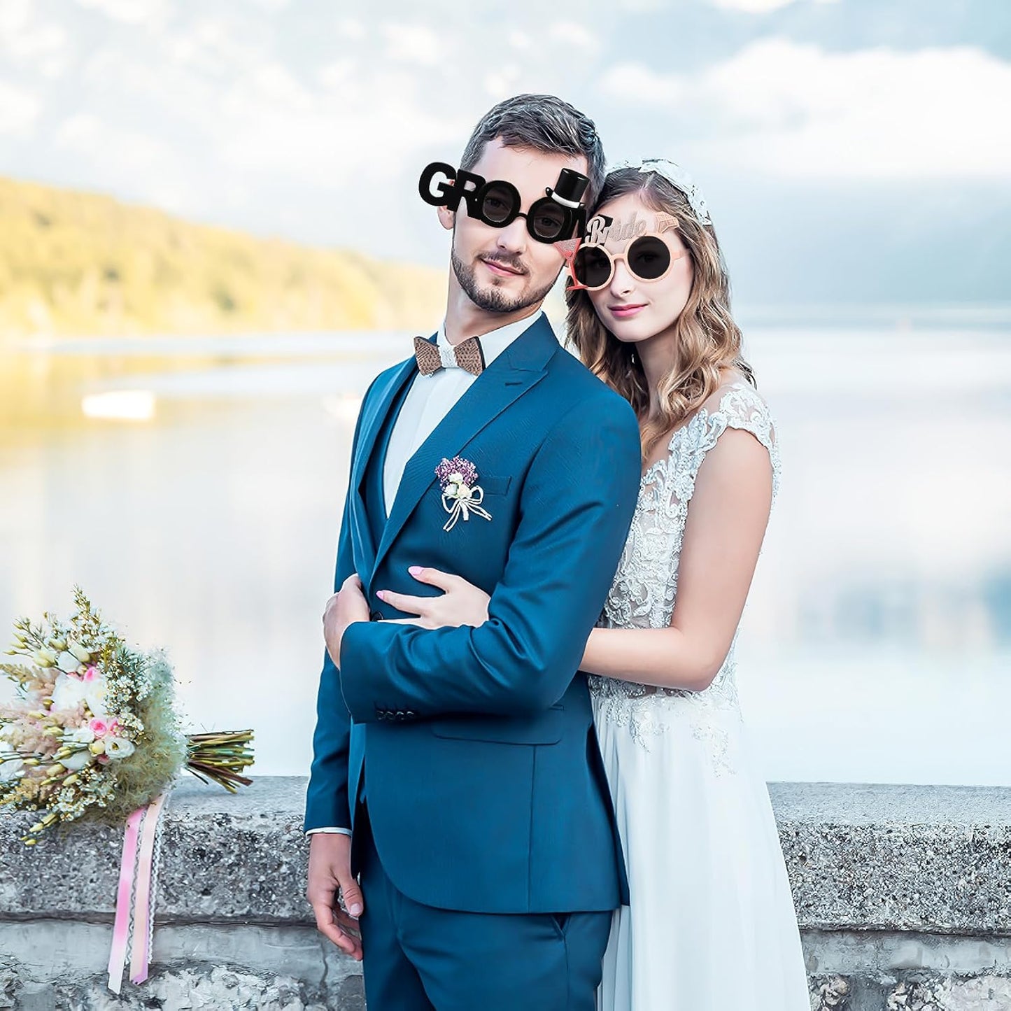 Gadpiparty Bridal Shower Eyewear 2Pcs Plastic Groom Glasses Bride Glasses Bachelor Party Eyeglasses Photo Props Night Bridal Eyeglasses Wedding Hen Party Favors Hen Party Sunglasses - TrendyLookz