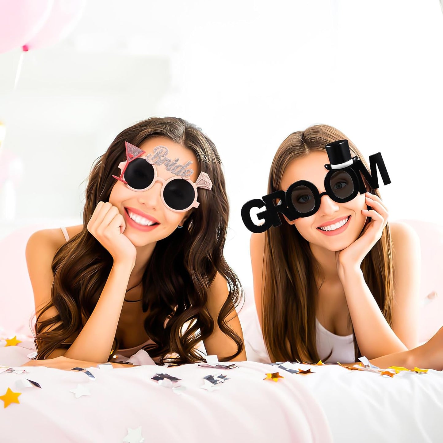 Gadpiparty Bridal Shower Eyewear 2Pcs Plastic Groom Glasses Bride Glasses Bachelor Party Eyeglasses Photo Props Night Bridal Eyeglasses Wedding Hen Party Favors Hen Party Sunglasses - TrendyLookz