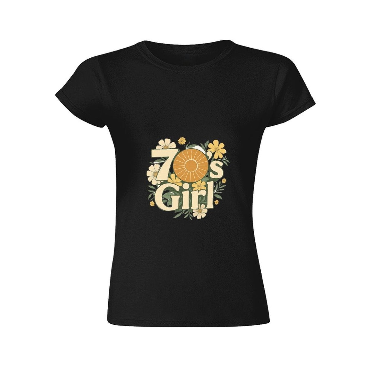 Gildan T-shirt Women 70s Floral Retro Vibes Spring and Summer Round Neck Short - sleeved Tops Women's Casual Sports T-shirt - TrendyLookz