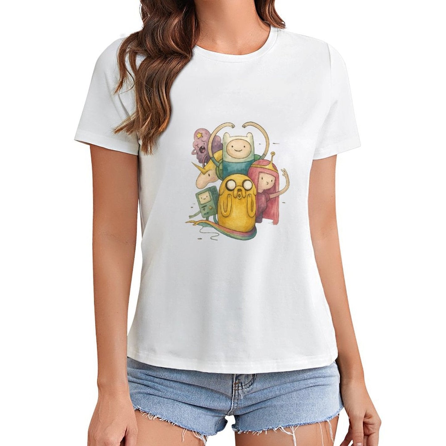 Gildan T-shirt Women Adventure Time Friends Reunion Spring and Summer Round Neck Short - sleeved Tops Women's Casual Sports T-shirt - TrendyLookz