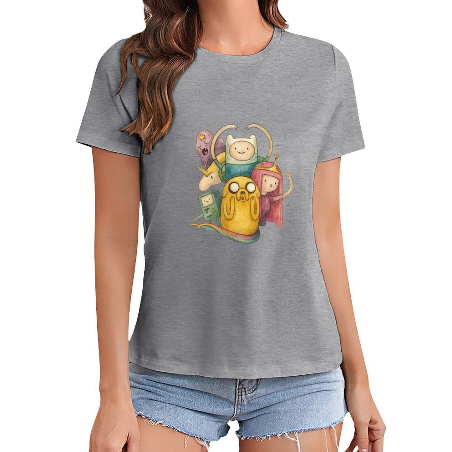 Gildan T-shirt Women Adventure Time Friends Reunion Spring and Summer Round Neck Short - sleeved Tops Women's Casual Sports T-shirt - TrendyLookz