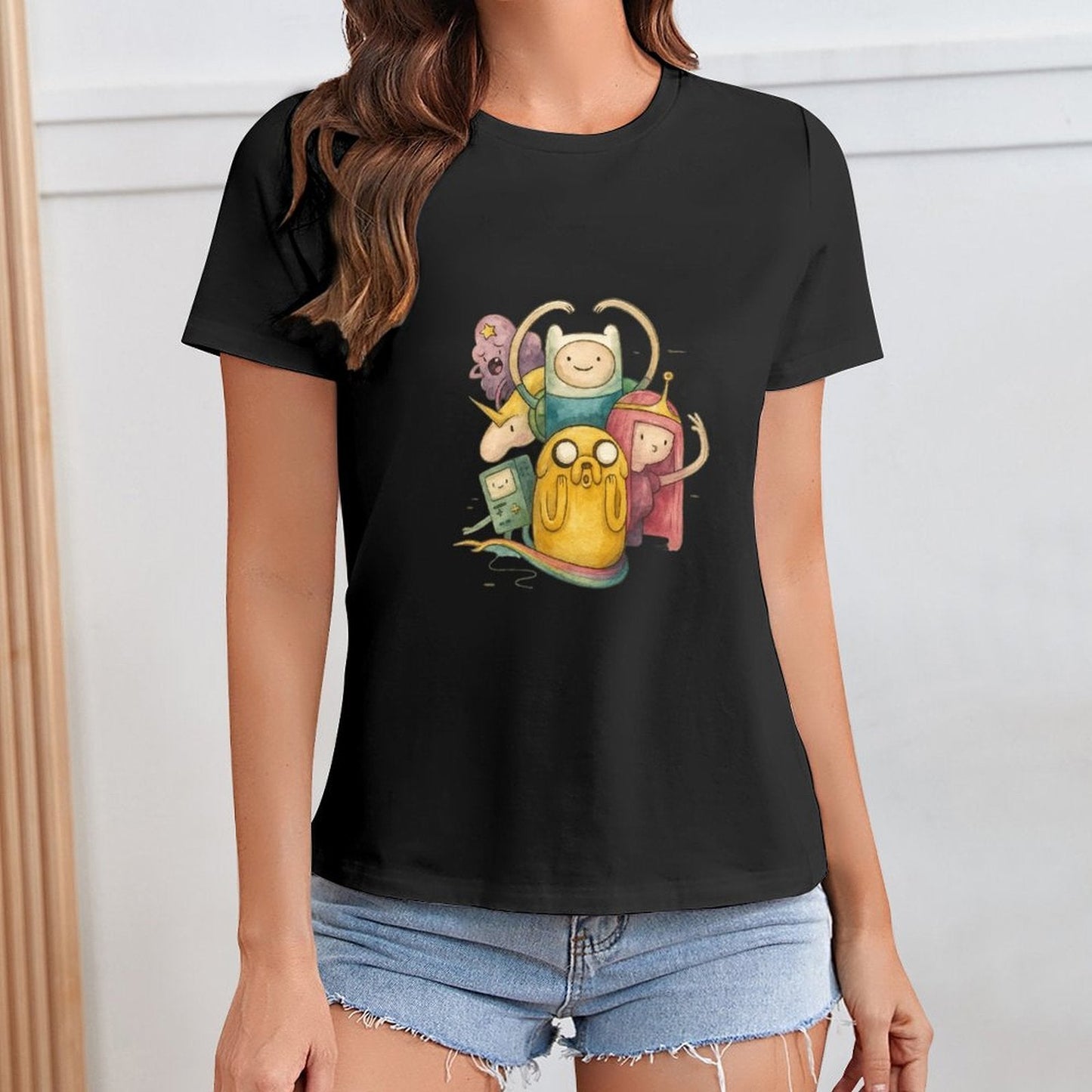 Gildan T-shirt Women Adventure Time Friends Reunion Spring and Summer Round Neck Short - sleeved Tops Women's Casual Sports T-shirt - TrendyLookz