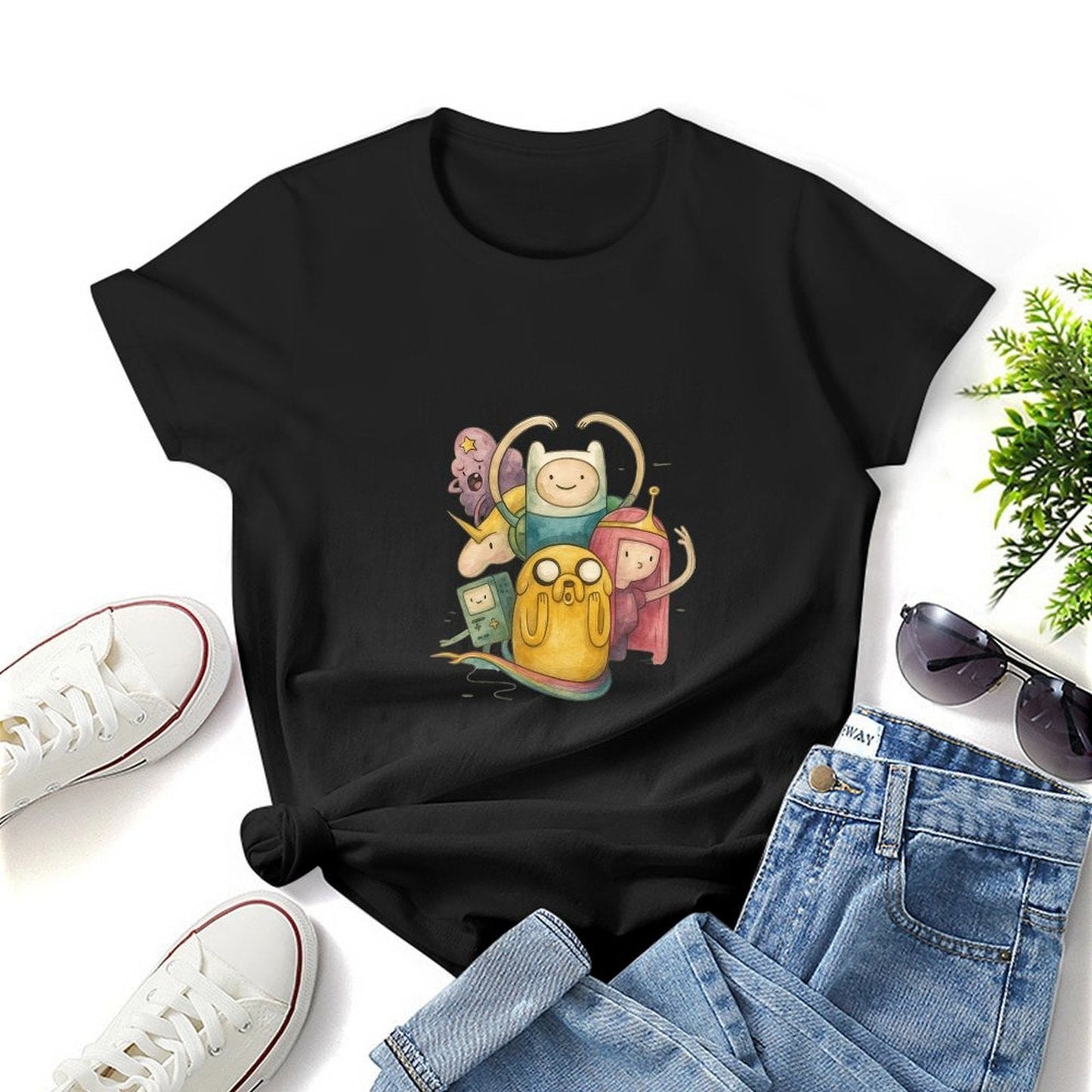 Gildan T-shirt Women Adventure Time Friends Reunion Spring and Summer Round Neck Short - sleeved Tops Women's Casual Sports T-shirt - TrendyLookz