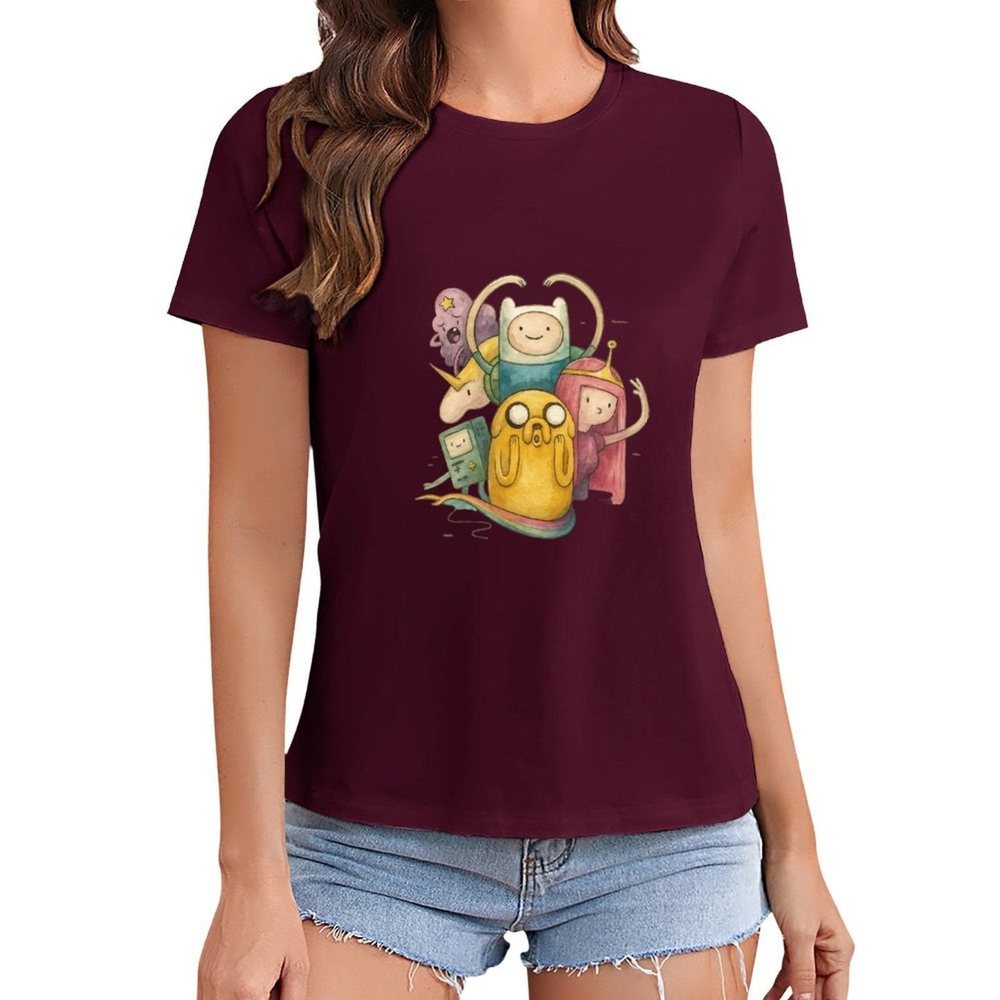Gildan T-shirt Women Adventure Time Friends Reunion Spring and Summer Round Neck Short - sleeved Tops Women's Casual Sports T-shirt - TrendyLookz