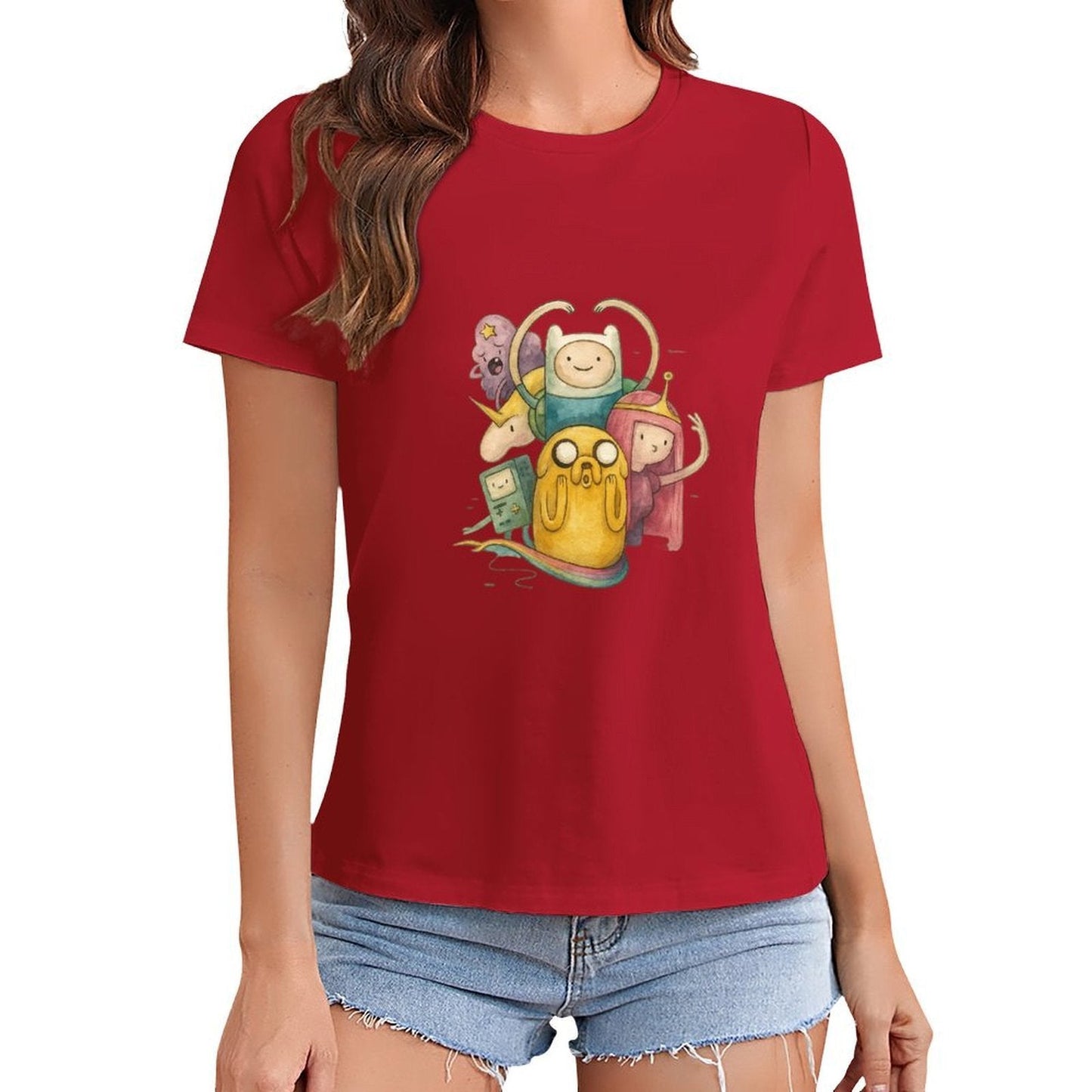 Gildan T-shirt Women Adventure Time Friends Reunion Spring and Summer Round Neck Short - sleeved Tops Women's Casual Sports T-shirt - TrendyLookz