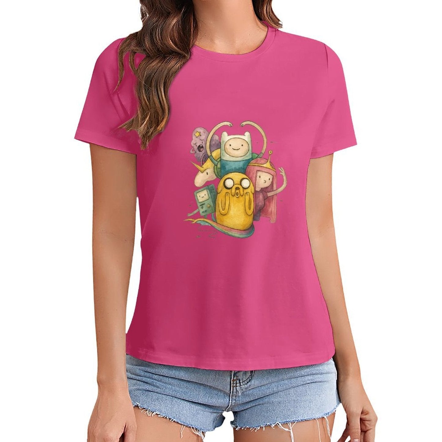 Gildan T-shirt Women Adventure Time Friends Reunion Spring and Summer Round Neck Short - sleeved Tops Women's Casual Sports T-shirt - TrendyLookz