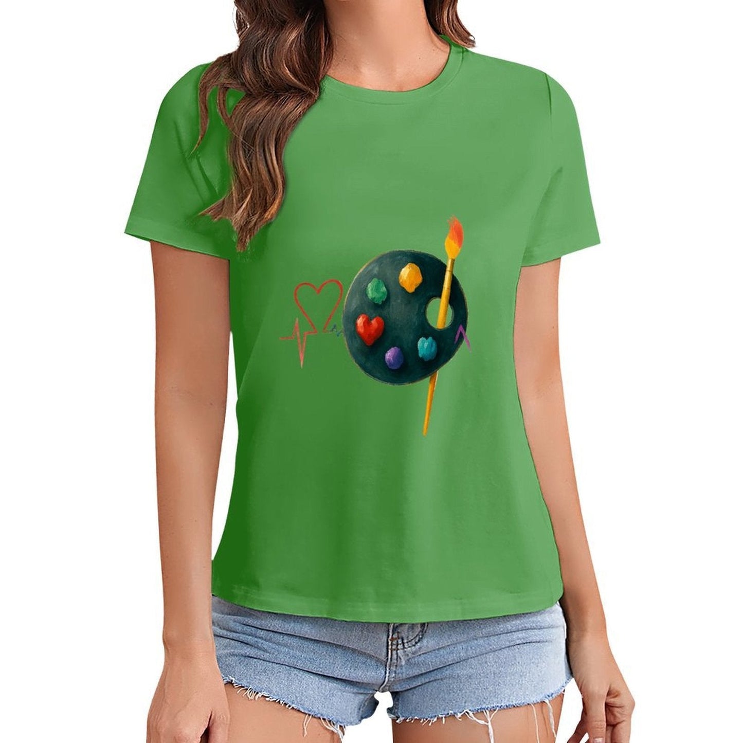 Gildan T-shirt Women Artistic Heartbeat Connection Spring and Summer Round Neck Short - sleeved Tops Women's Casual Sports T-shirt - TrendyLookz