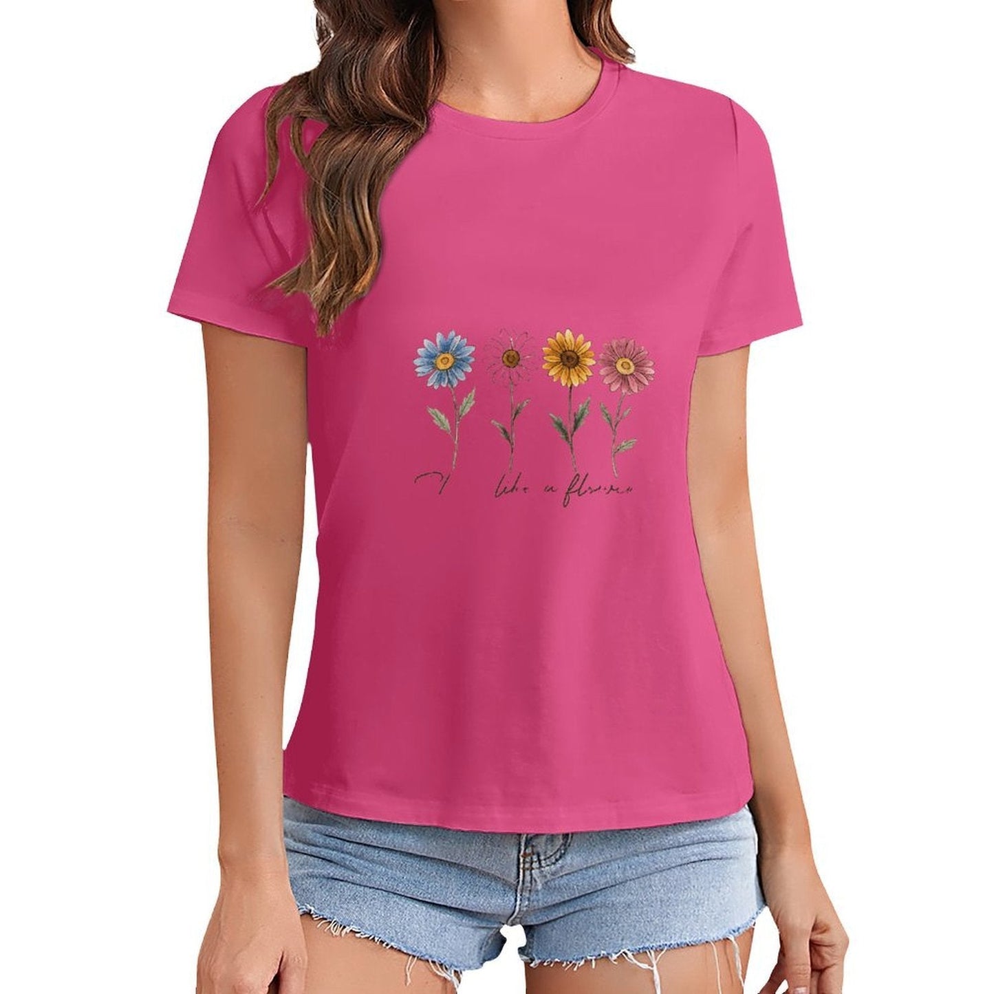 Gildan T-shirt Women Bloom Like A Flower Spring and Summer Round Neck Short - sleeved Tops Women's Casual Sports T-shirt - TrendyLookz