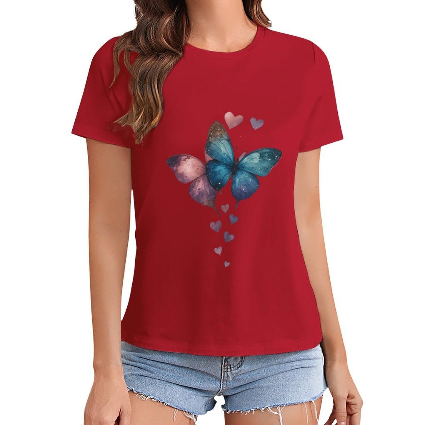 Gildan T-shirt Women Butterflies of Love Spring and Summer Round Neck Short - sleeved Tops Women's Casual Sports T-shirt - TrendyLookz