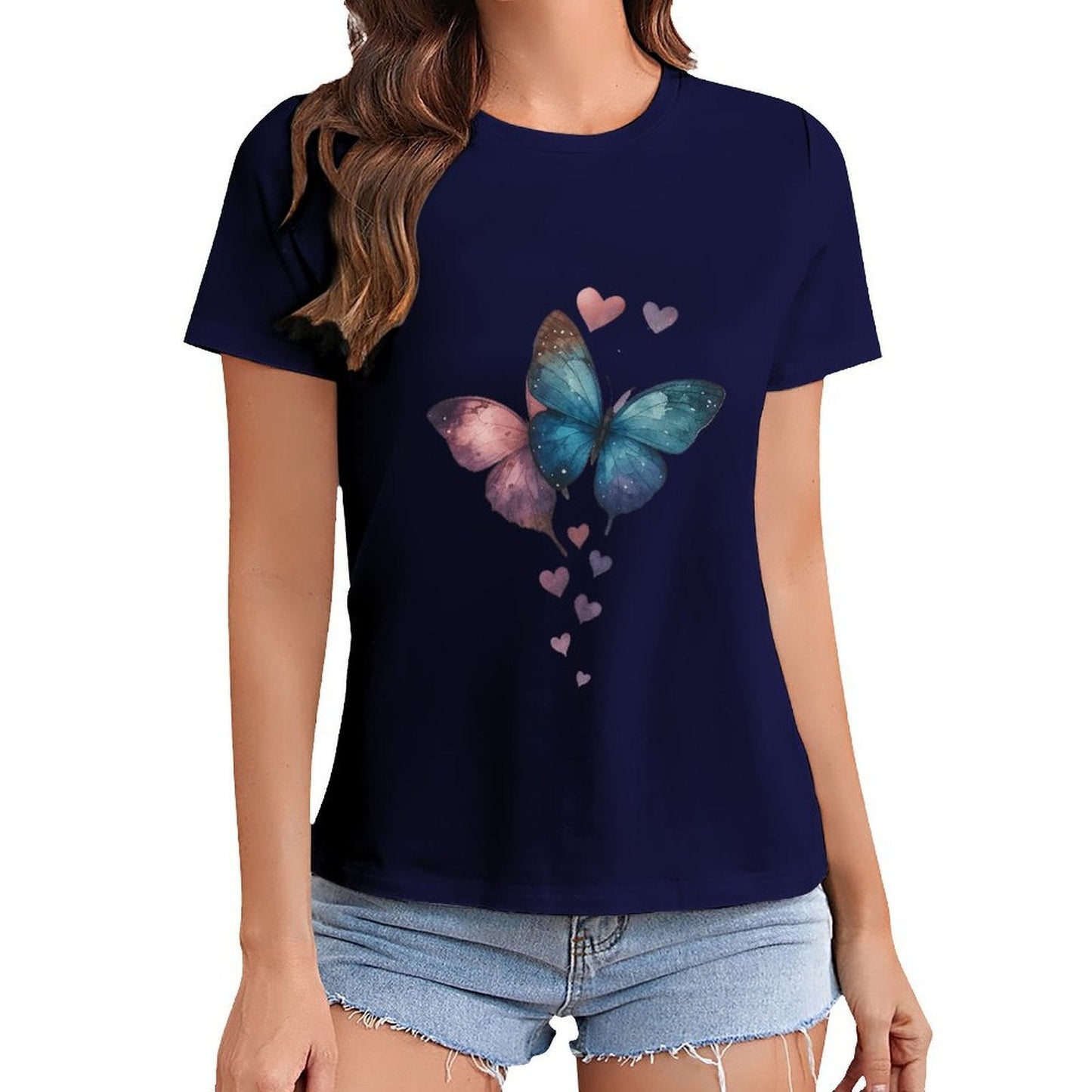 Gildan T-shirt Women Butterflies of Love Spring and Summer Round Neck Short - sleeved Tops Women's Casual Sports T-shirt - TrendyLookz