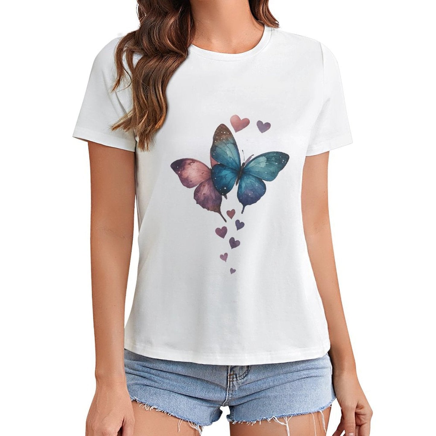 Gildan T-shirt Women Butterflies of Love Spring and Summer Round Neck Short - sleeved Tops Women's Casual Sports T-shirt - TrendyLookz
