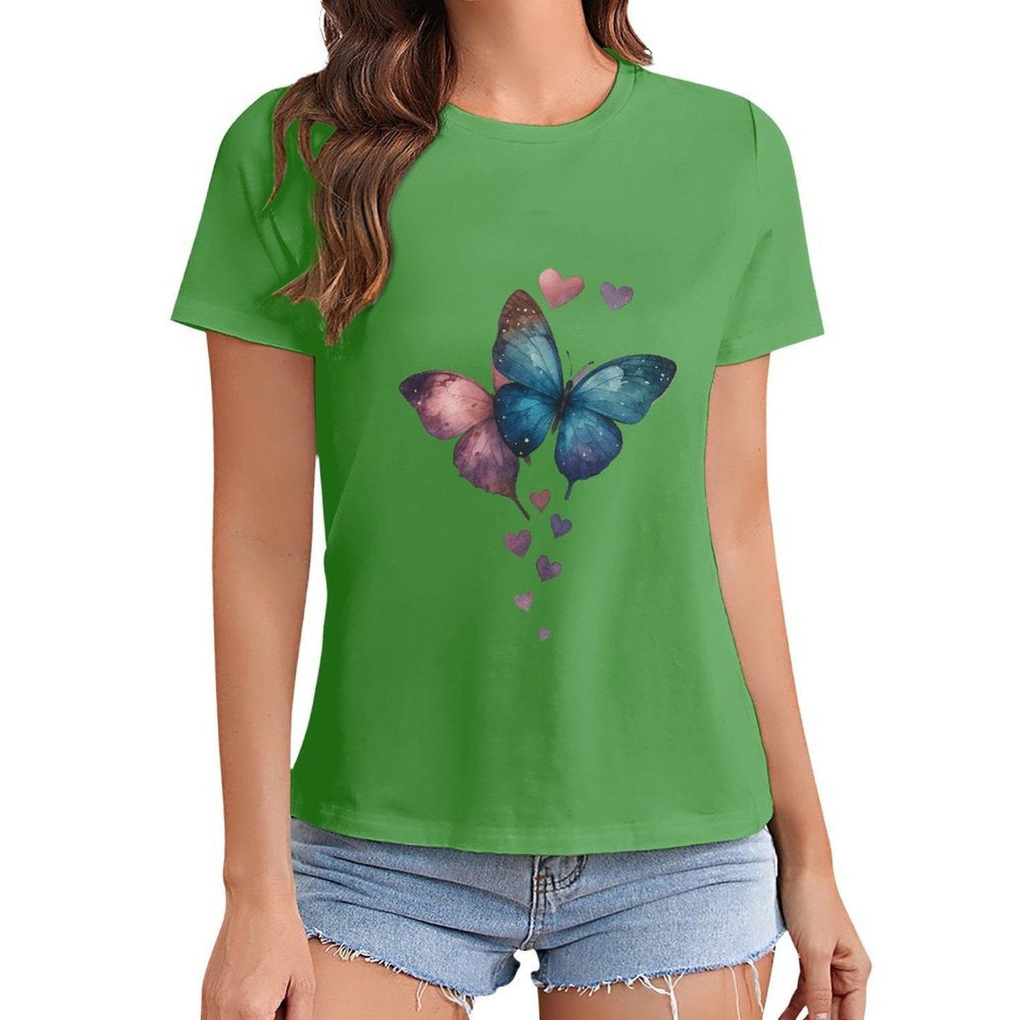 Gildan T-shirt Women Butterflies of Love Spring and Summer Round Neck Short - sleeved Tops Women's Casual Sports T-shirt - TrendyLookz