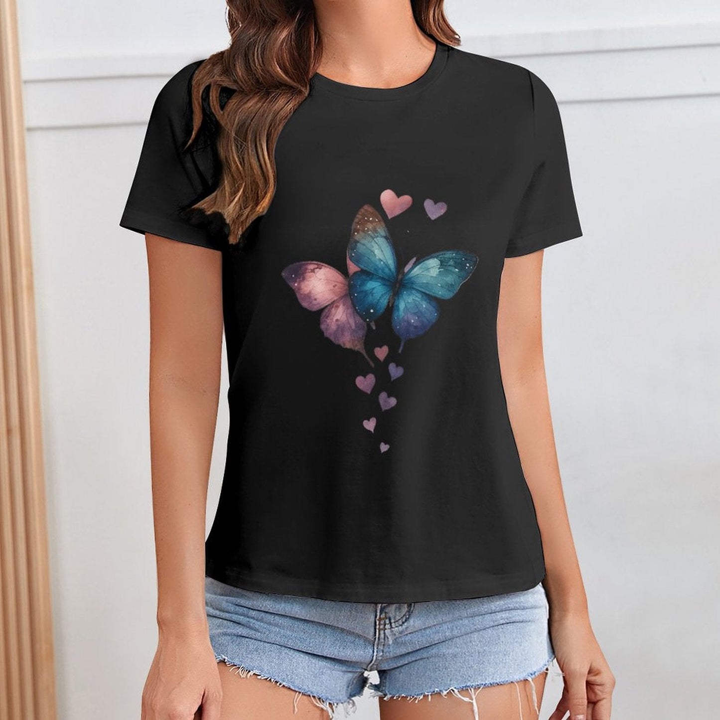 Gildan T-shirt Women Butterflies of Love Spring and Summer Round Neck Short - sleeved Tops Women's Casual Sports T-shirt - TrendyLookz