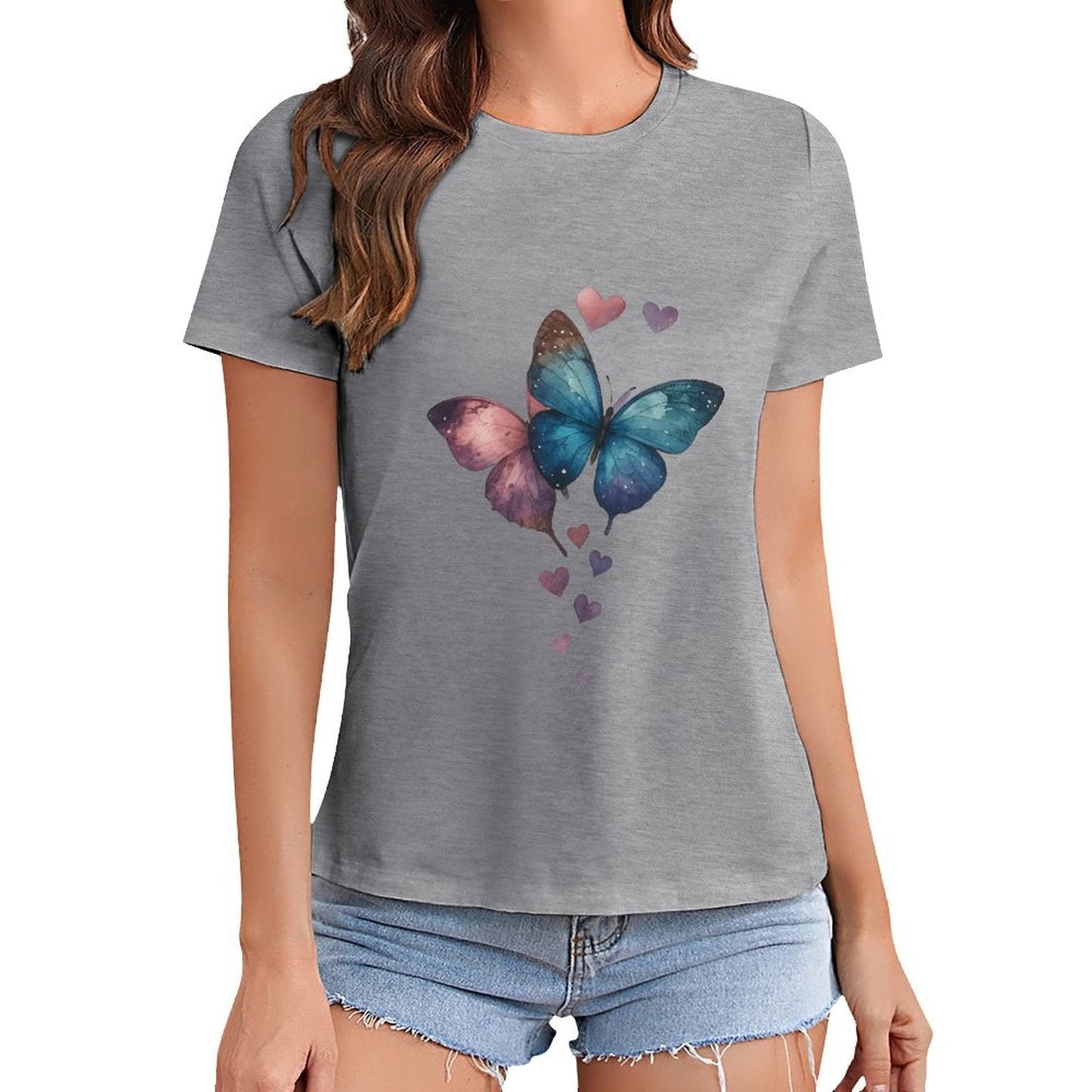 Gildan T-shirt Women Butterflies of Love Spring and Summer Round Neck Short - sleeved Tops Women's Casual Sports T-shirt - TrendyLookz