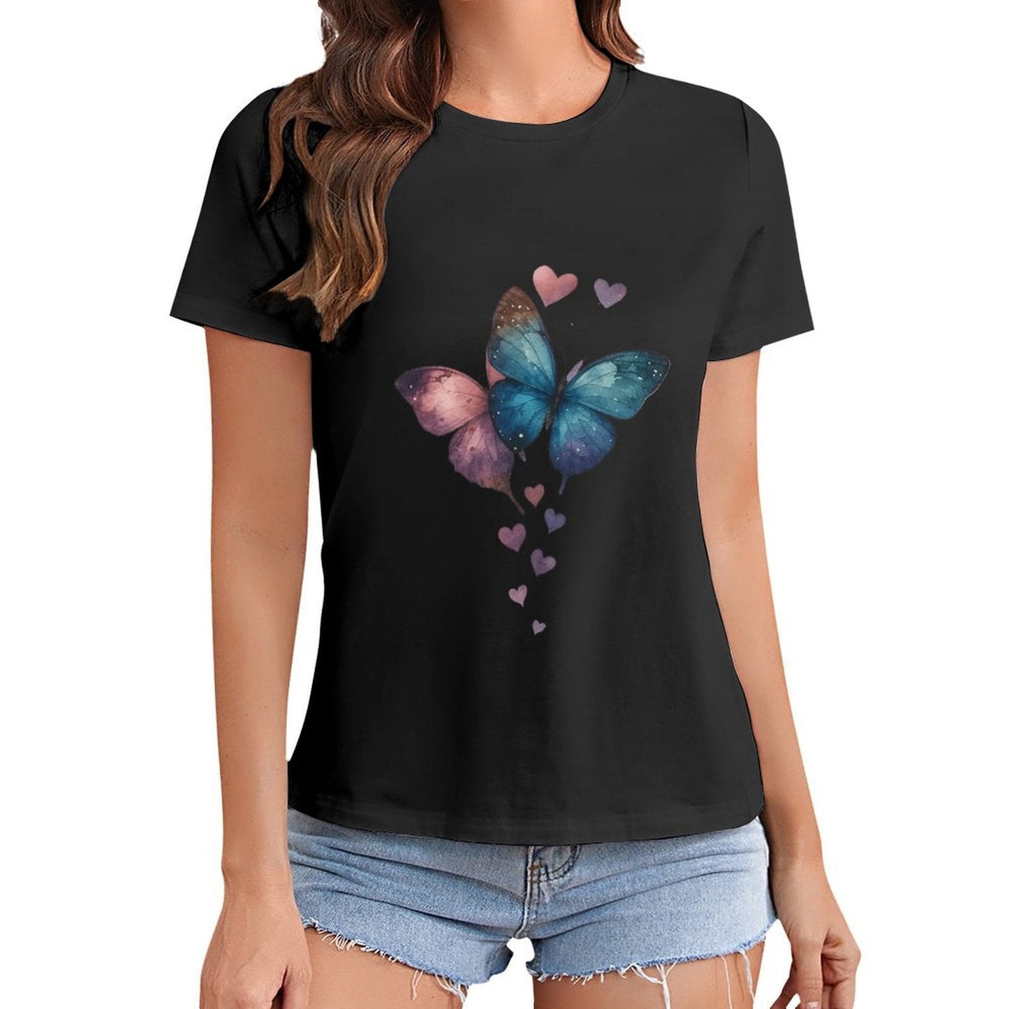 Gildan T-shirt Women Butterflies of Love Spring and Summer Round Neck Short - sleeved Tops Women's Casual Sports T-shirt - TrendyLookz