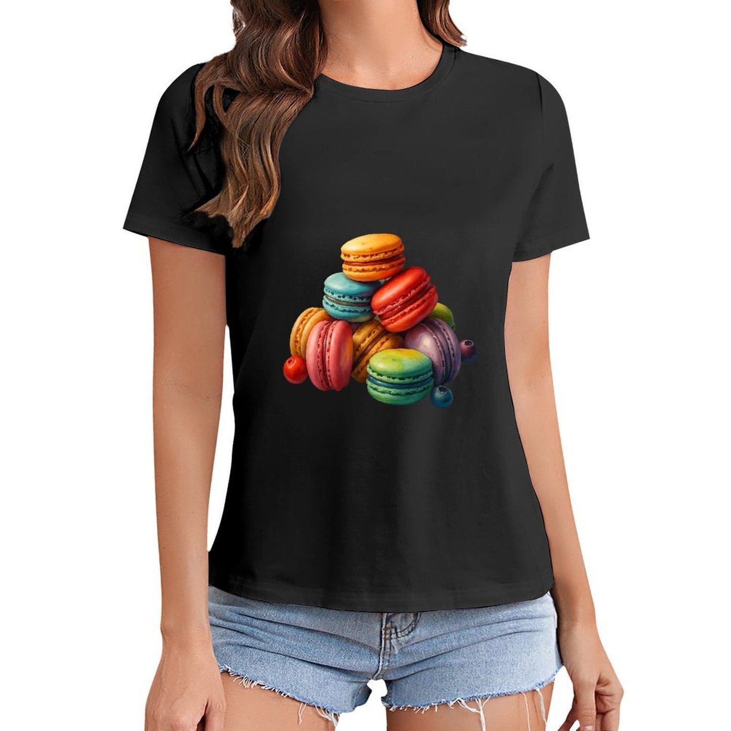Gildan T-shirt Women Colorful Macarons with Fruits Spring and Summer Round Neck Short - sleeved Tops Women's Casual Sports T-shirt - TrendyLookz