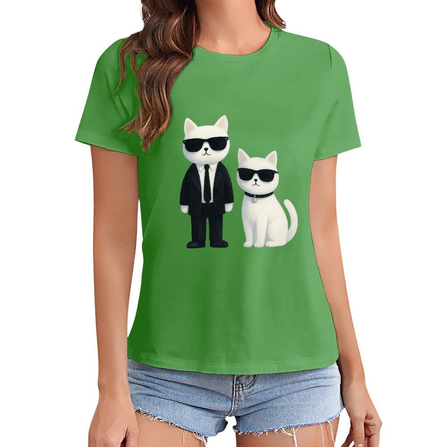 Gildan T-shirt Women Cool Cats in Sunglasses Spring and Summer Round Neck Short - sleeved Tops Women's Casual Sports T-shirt - TrendyLookz
