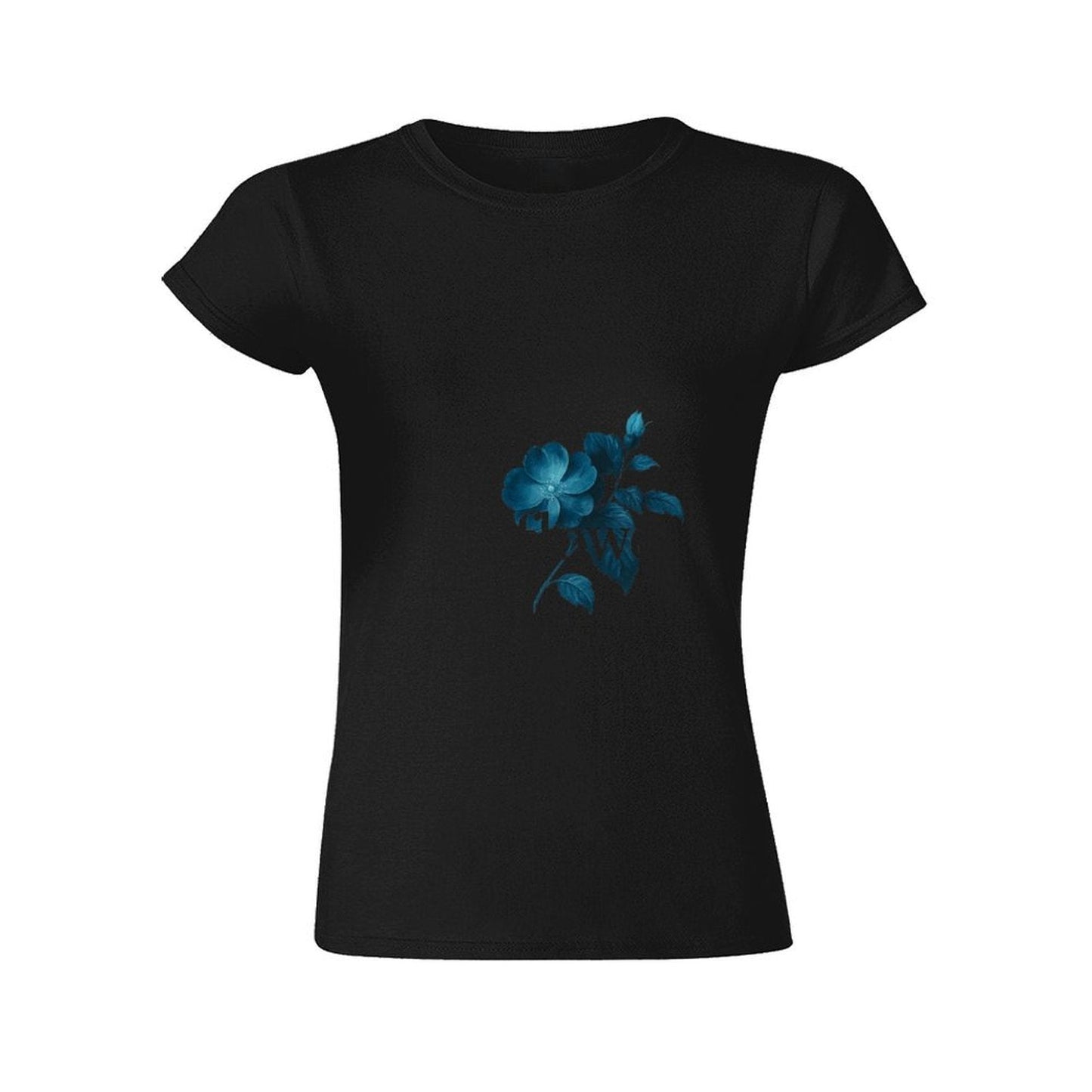 Gildan T-shirt Women Elegant Blue Wildflower Design Spring and Summer Round Neck Short - sleeved Tops Women's Casual Sports T-shirt - TrendyLookz