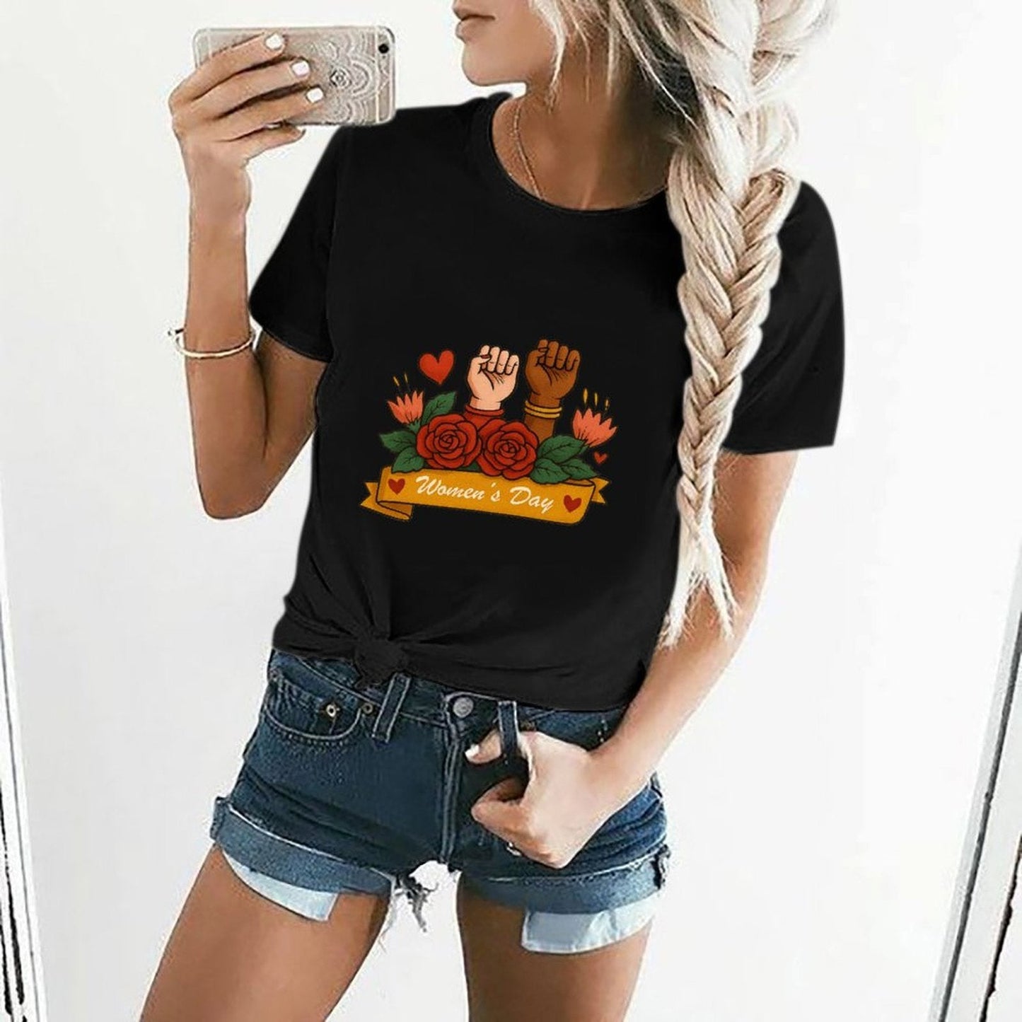 Gildan T-shirt Women Empowerment And Unity Celebration Spring and Summer Round Neck Short - sleeved Tops Women's Casual Sports T-shirt - TrendyLookz
