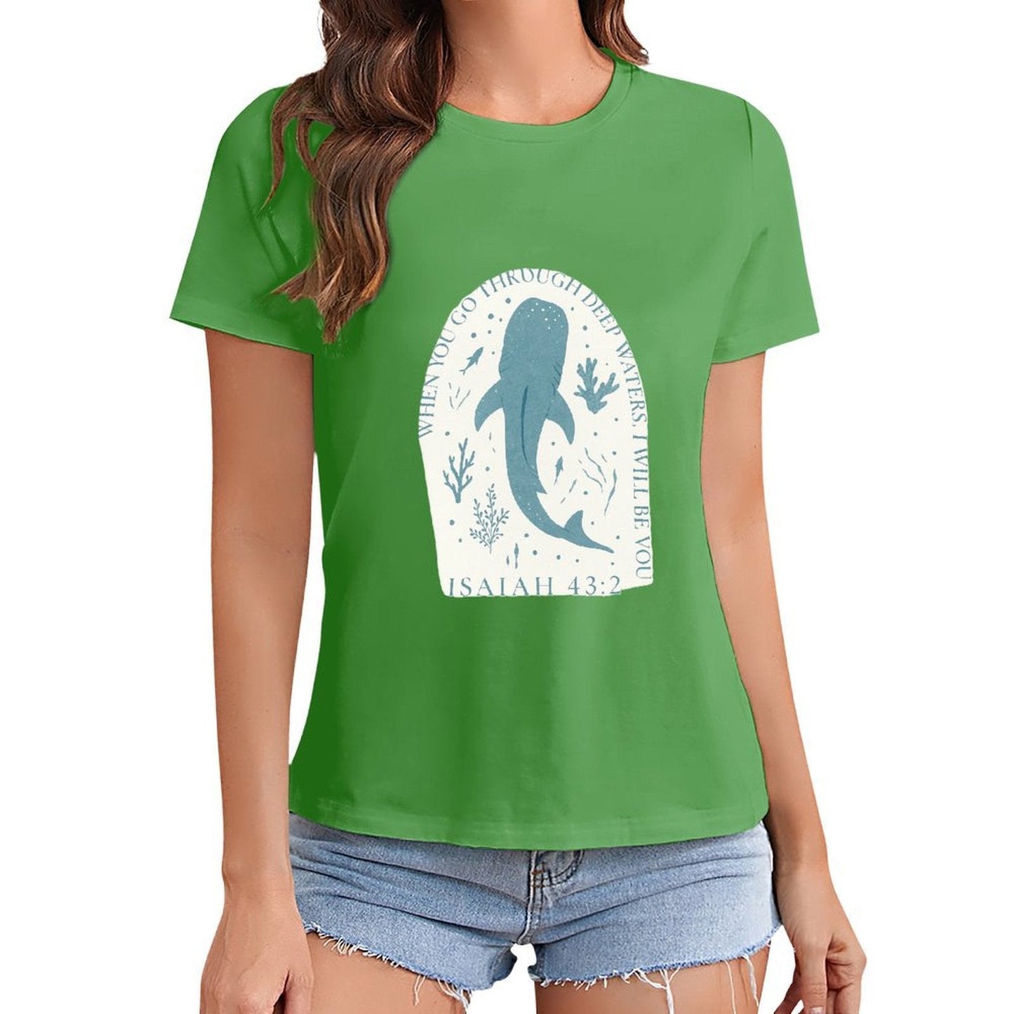 Gildan T-shirt Women Faith Through Deep Waters Spring and Summer Round Neck Short - sleeved Tops Women's Casual Sports T-shirt - TrendyLookz