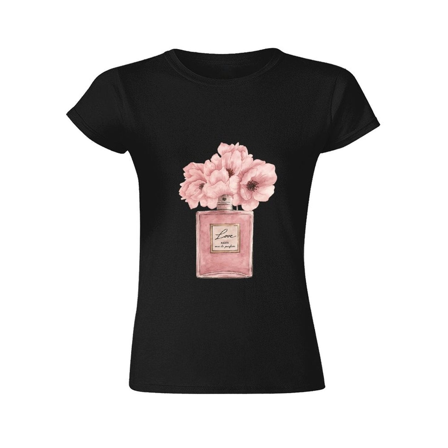 Gildan T-shirt Women Floral Perfume Elegance Spring and Summer Round Neck Short - sleeved Tops Women's Casual Sports T-shirt - TrendyLookz