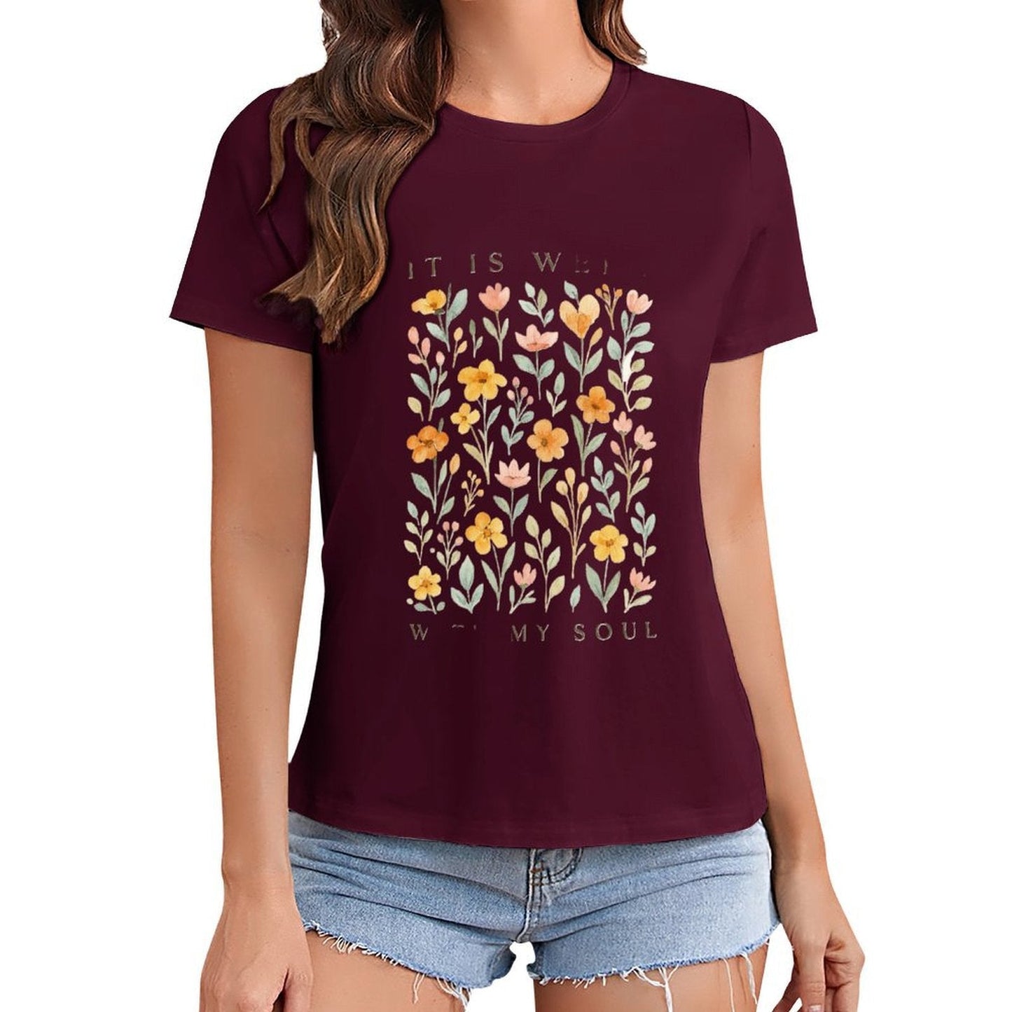 Gildan T-shirt Women It Is Well Soul Spring and Summer Round Neck Short - sleeved Tops Women's Casual Sports T-shirt - TrendyLookz