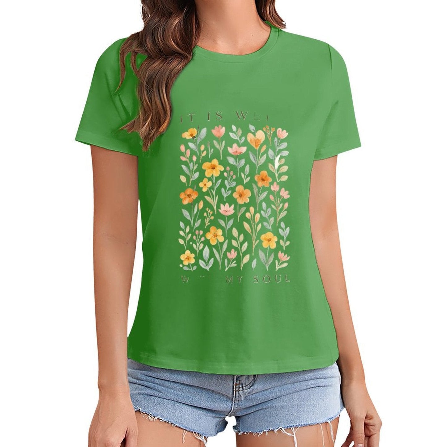 Gildan T-shirt Women It Is Well Soul Spring and Summer Round Neck Short - sleeved Tops Women's Casual Sports T-shirt - TrendyLookz