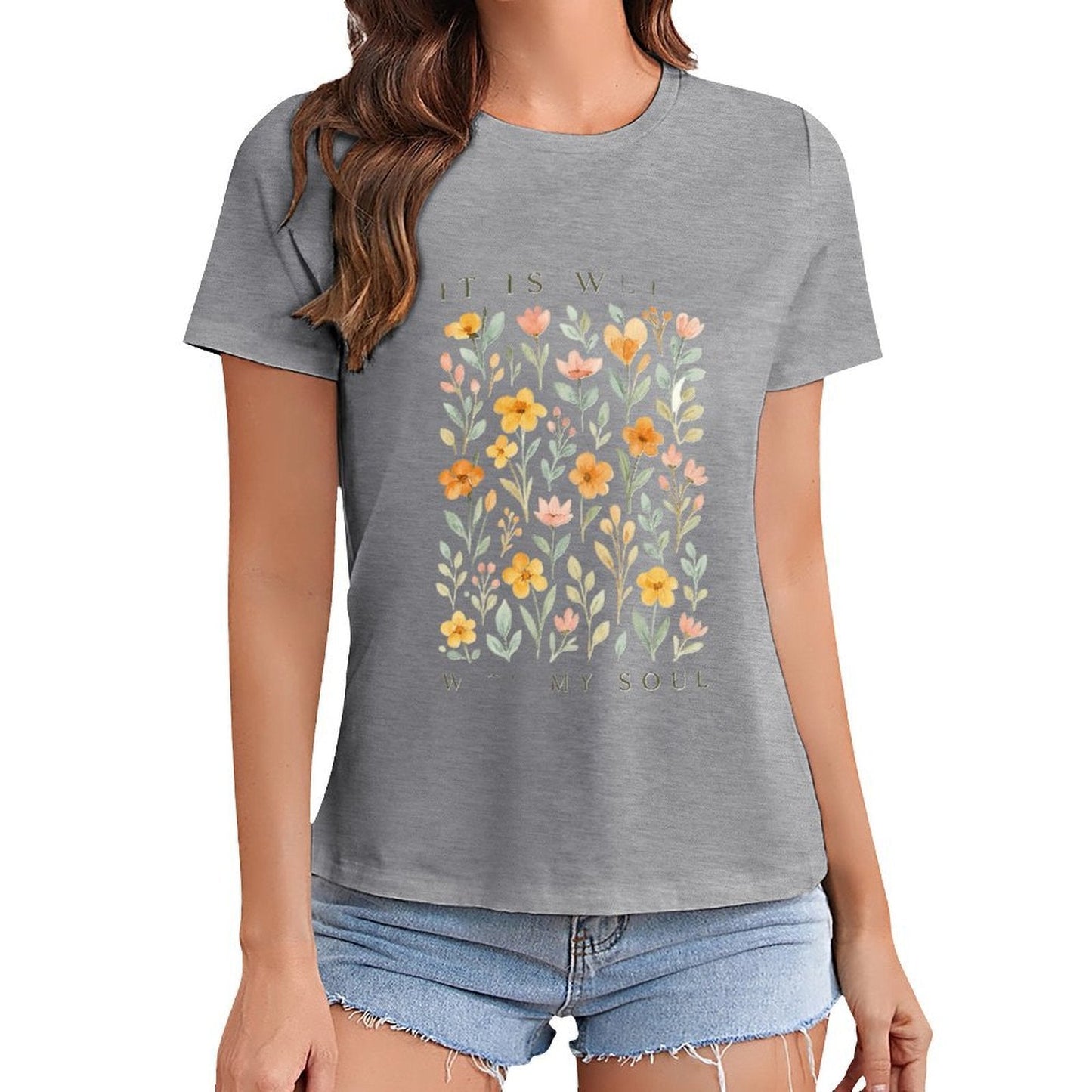 Gildan T-shirt Women It Is Well Soul Spring and Summer Round Neck Short - sleeved Tops Women's Casual Sports T-shirt - TrendyLookz