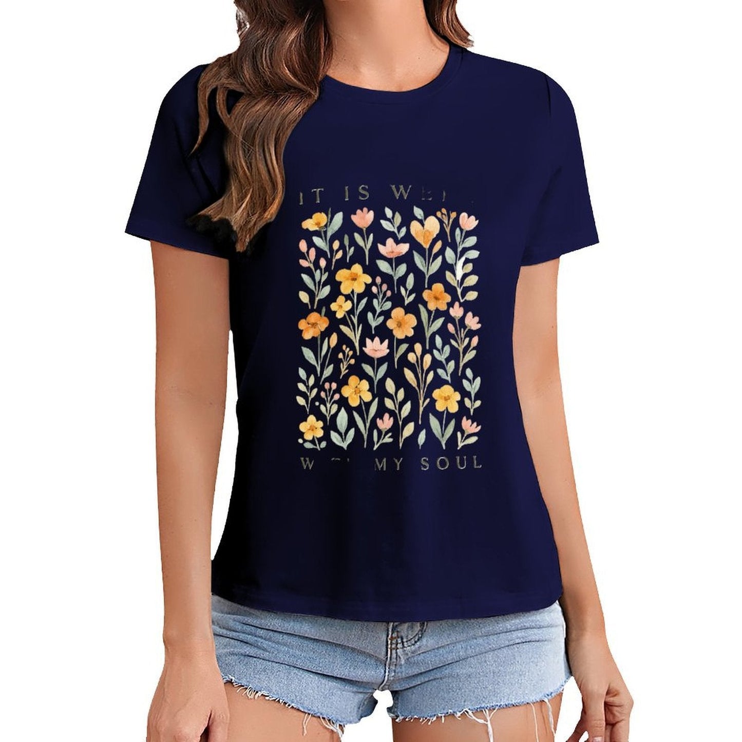 Gildan T-shirt Women It Is Well Soul Spring and Summer Round Neck Short - sleeved Tops Women's Casual Sports T-shirt - TrendyLookz