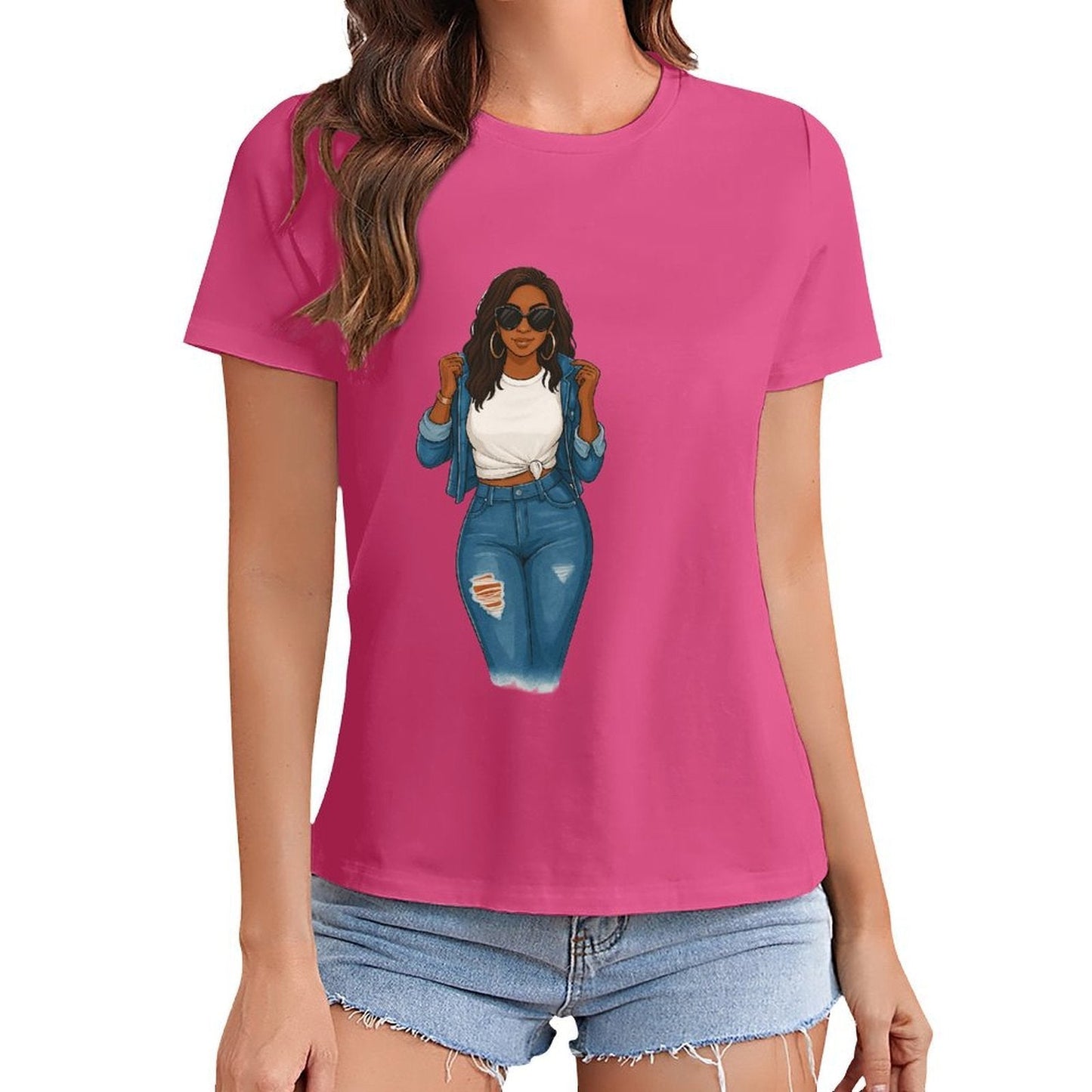 Gildan T-shirt Women Living My Best Life Spring and Summer Round Neck Short - sleeved Tops Women's Casual Sports T-shirt - TrendyLookz