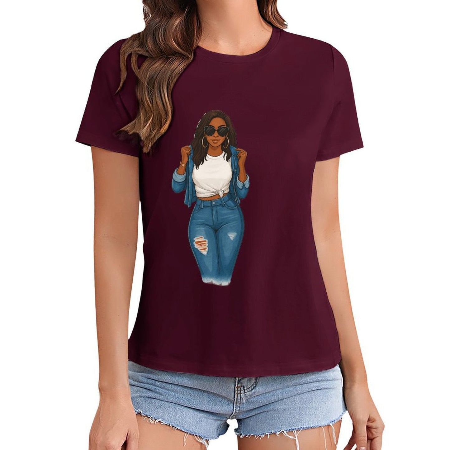 Gildan T-shirt Women Living My Best Life Spring and Summer Round Neck Short - sleeved Tops Women's Casual Sports T-shirt - TrendyLookz