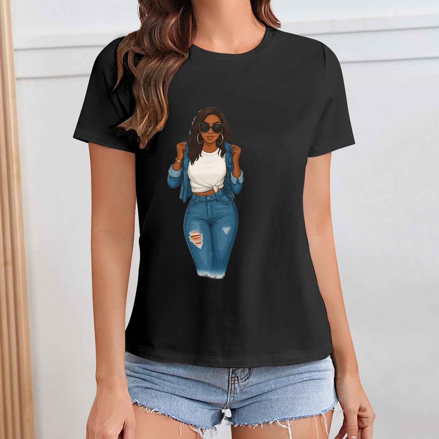 Gildan T-shirt Women Living My Best Life Spring and Summer Round Neck Short - sleeved Tops Women's Casual Sports T-shirt - TrendyLookz