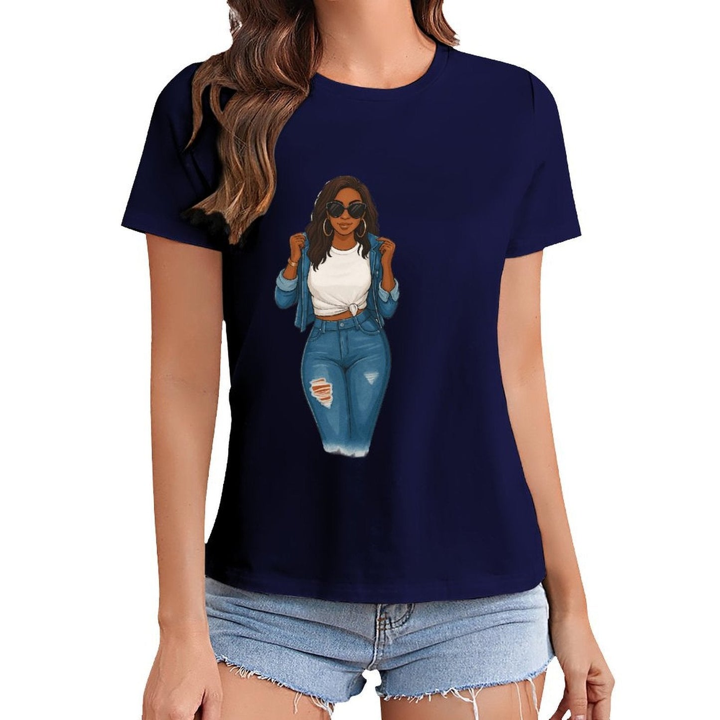 Gildan T-shirt Women Living My Best Life Spring and Summer Round Neck Short - sleeved Tops Women's Casual Sports T-shirt - TrendyLookz