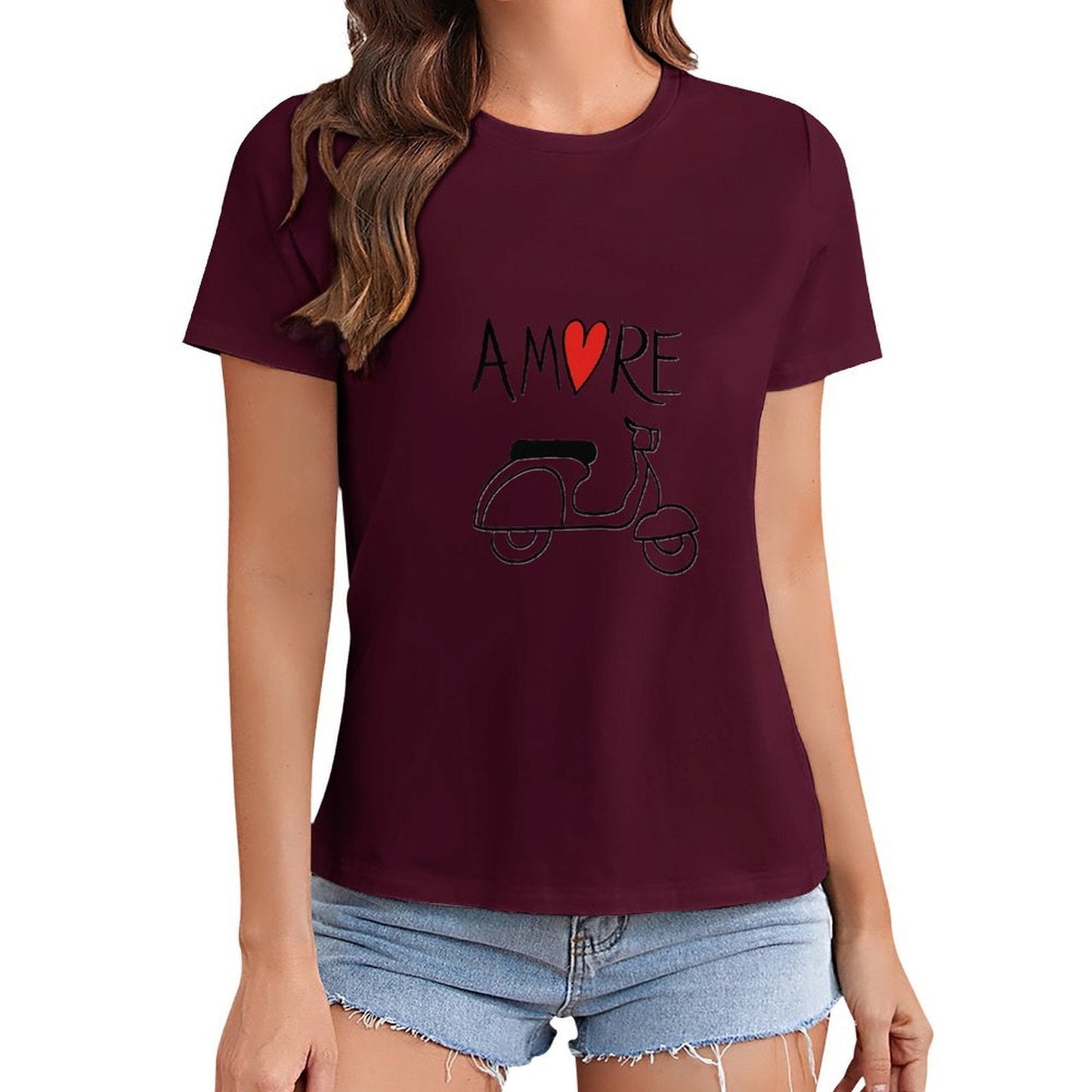 Gildan T-shirt Women Love And Vespa Ride Spring and Summer Round Neck Short - sleeved Tops Women's Casual Sports T-shirt - TrendyLookz