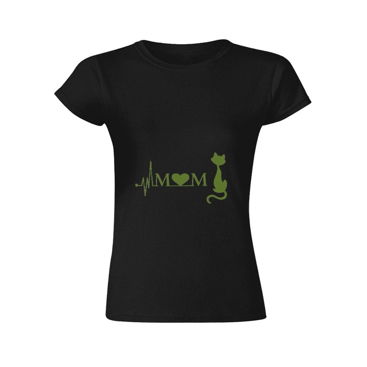 Gildan T-shirt Women Mom Loves Cats Heartbeat - U1 Spring and Summer Round Neck Short - sleeved Tops Women's Casual Sports T-shirt - TrendyLookz