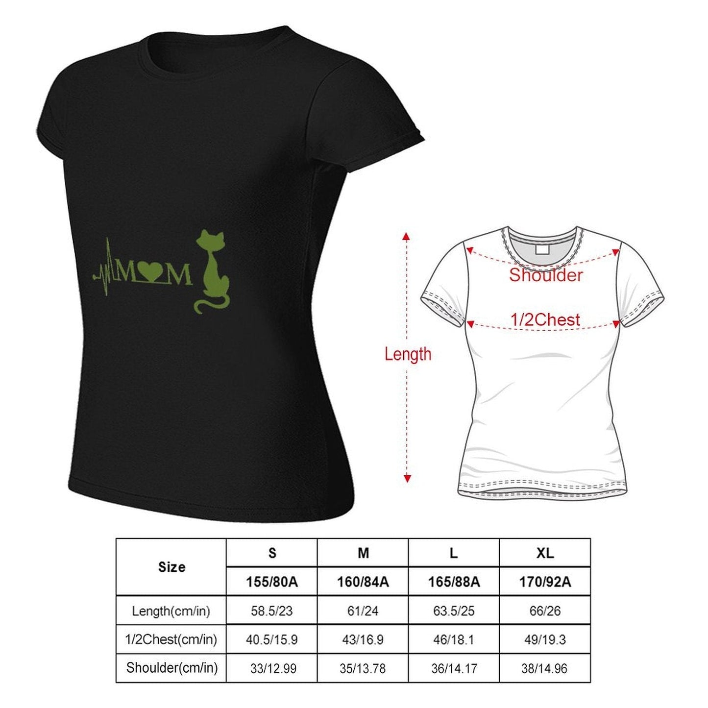Gildan T-shirt Women Mom Loves Cats Heartbeat - U1 Spring and Summer Round Neck Short - sleeved Tops Women's Casual Sports T-shirt - TrendyLookz