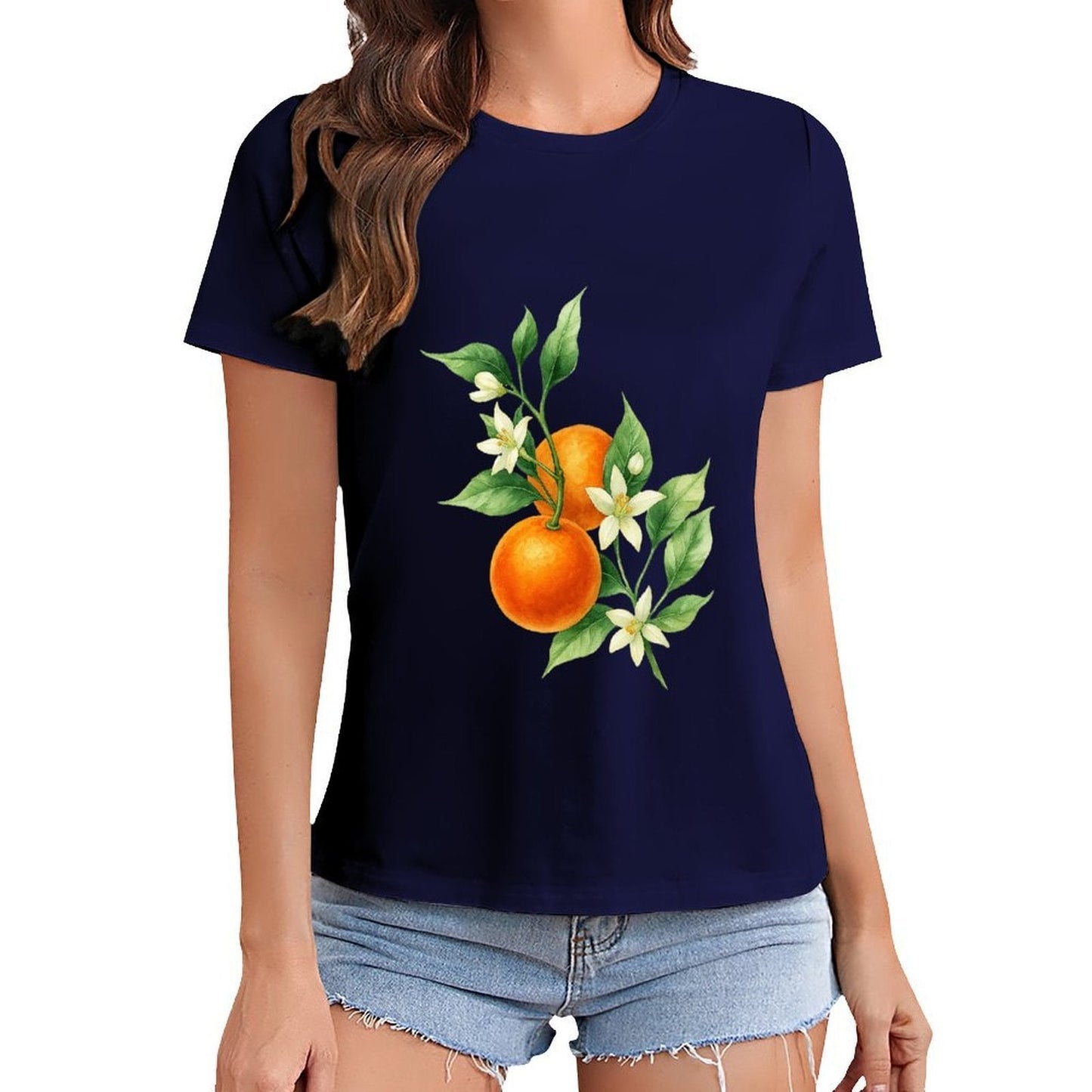Gildan T-shirt Women Orange Blossoms And Fruit Spring and Summer Round Neck Short - sleeved Tops Women's Casual Sports T-shirt - TrendyLookz