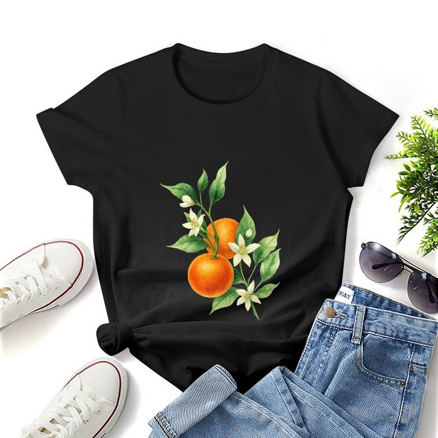 Gildan T-shirt Women Orange Blossoms And Fruit Spring and Summer Round Neck Short - sleeved Tops Women's Casual Sports T-shirt - TrendyLookz