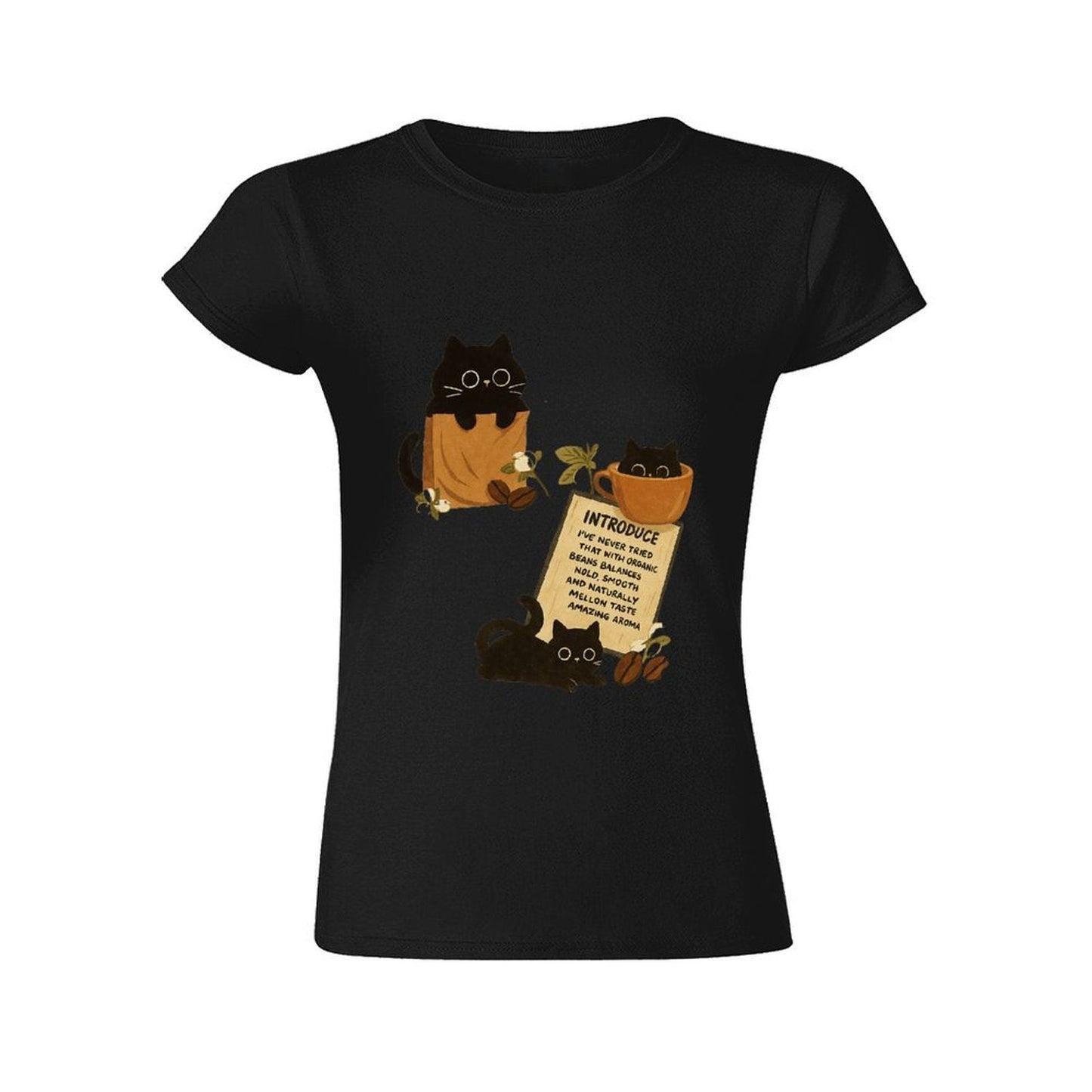 Gildan T-shirt Women Organic Coffee Cats Delight - U1 Spring and Summer Round Neck Short - sleeved Tops Women's Casual Sports T-shirt - TrendyLookz