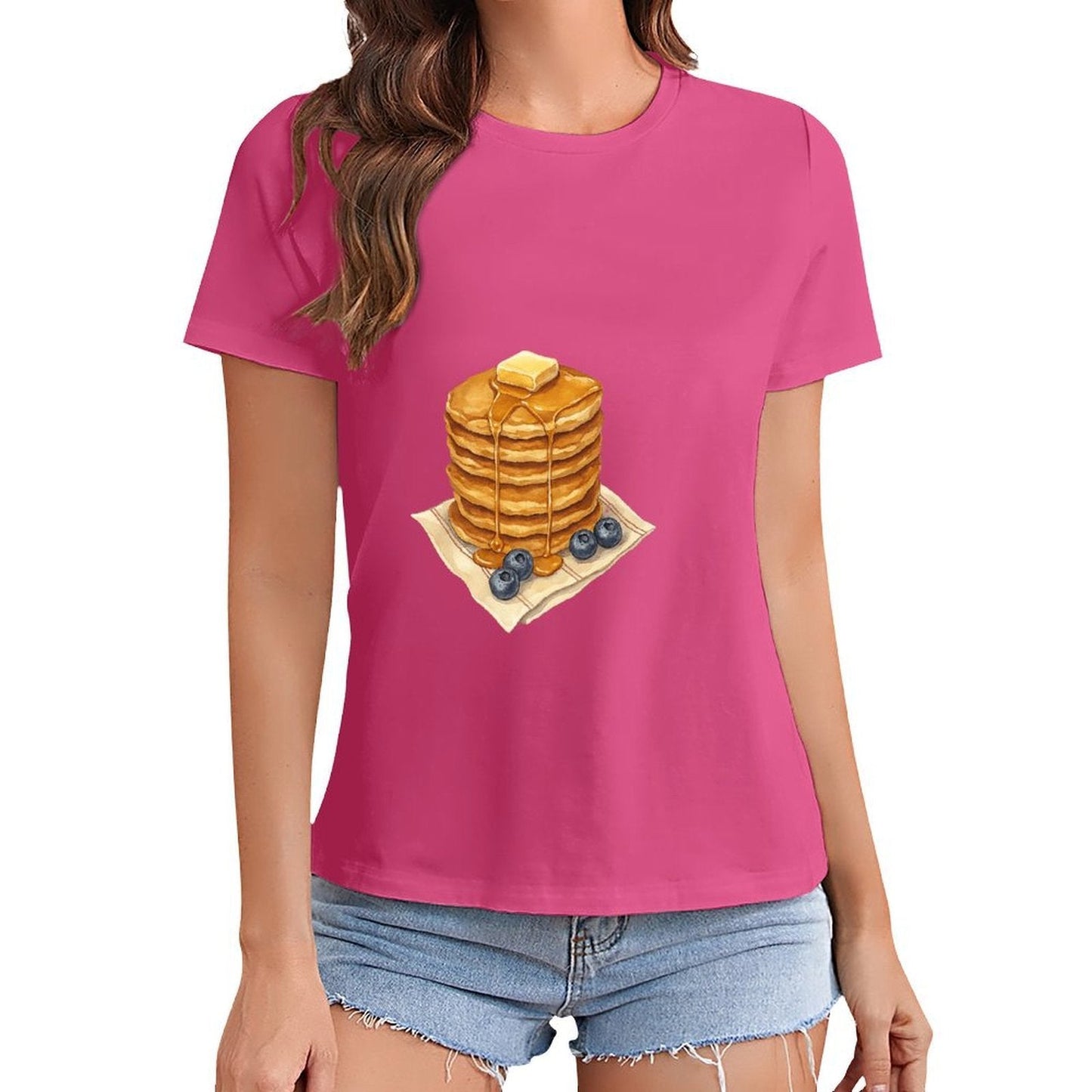 Gildan T-shirt Women Pancakes And Panic Offers Spring and Summer Round Neck Short - sleeved Tops Women's Casual Sports T-shirt - TrendyLookz
