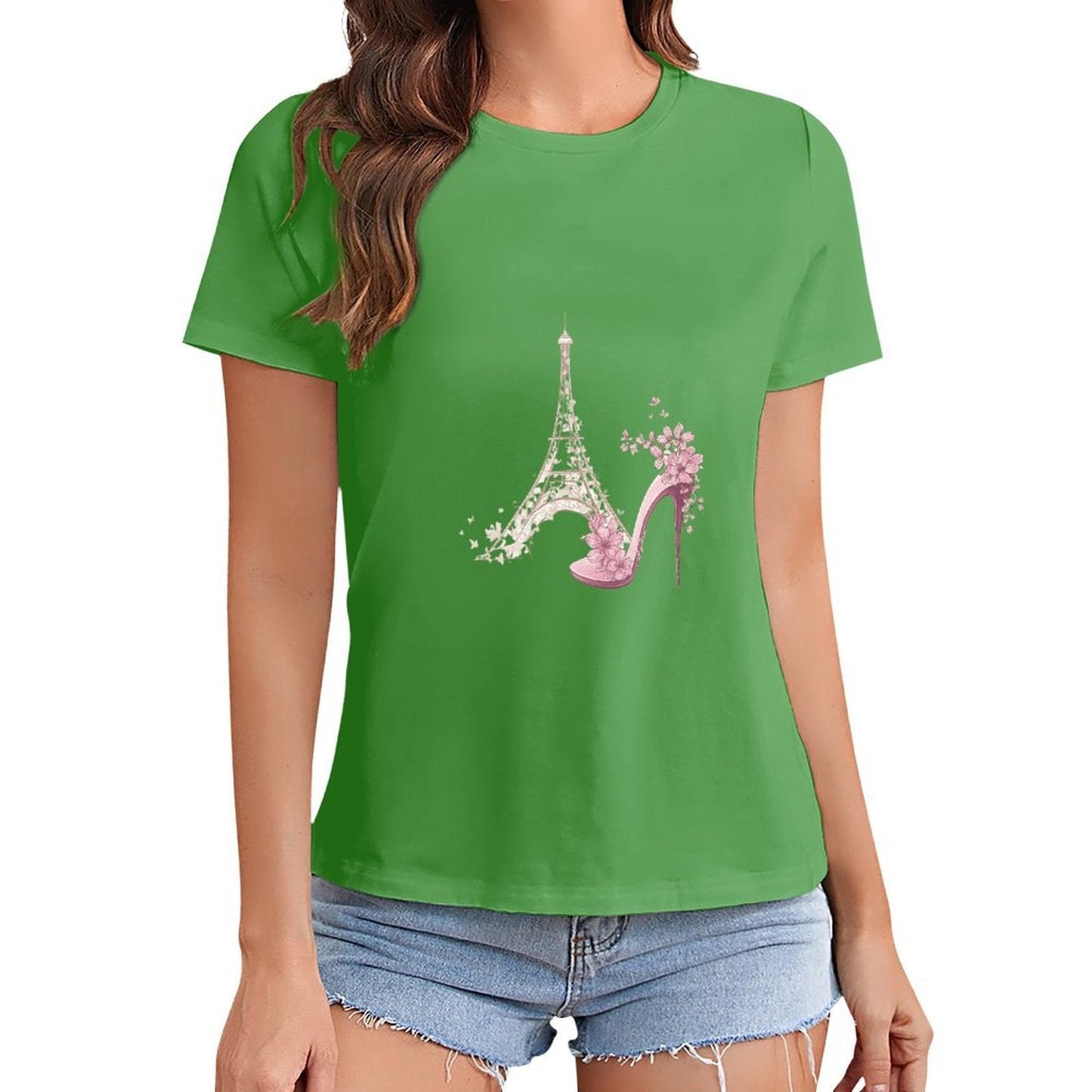 Gildan T-shirt Women Paris Fashion Blossom Elegance Spring and Summer Round Neck Short - sleeved Tops Women's Casual Sports T-shirt - TrendyLookz