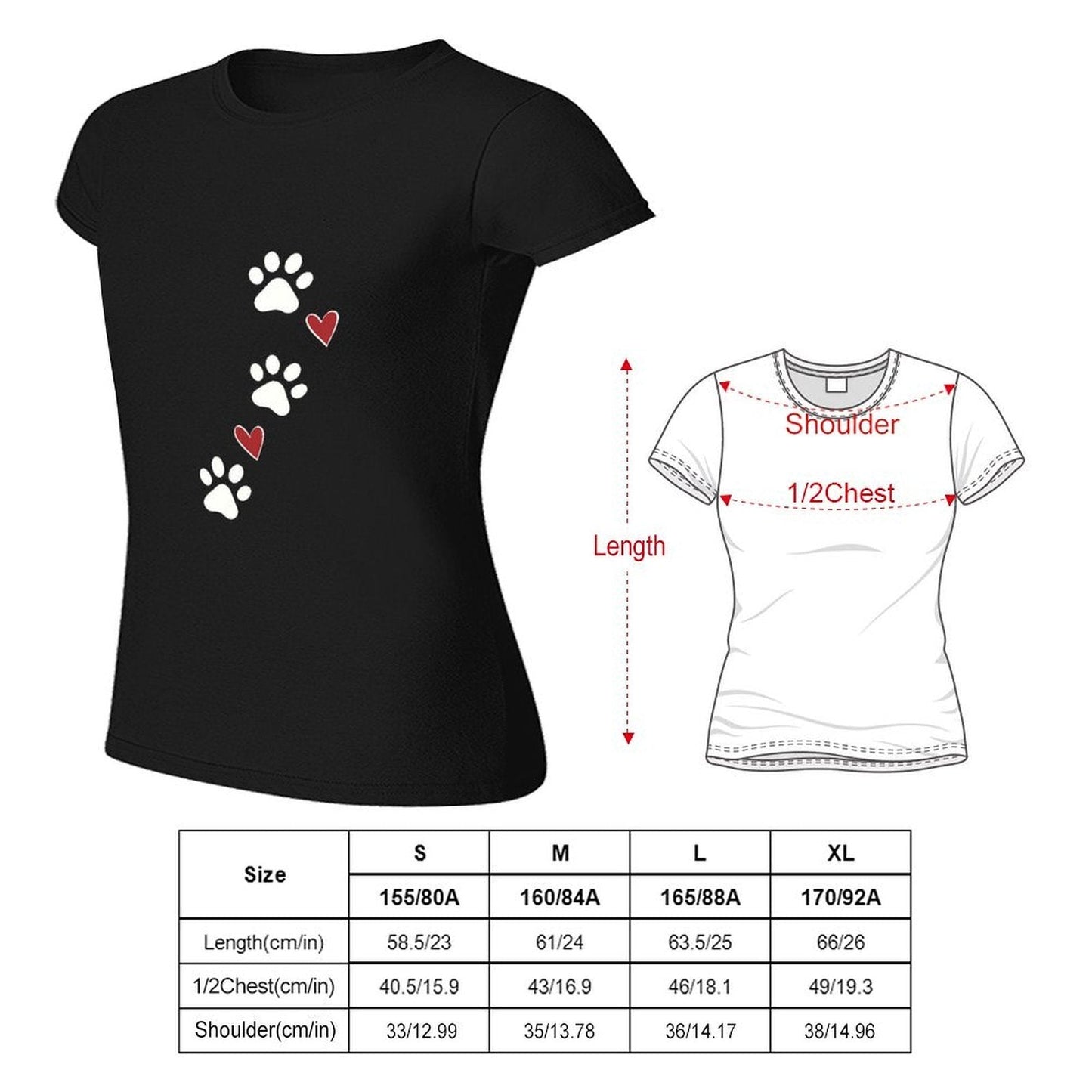 Gildan T-shirt Women Paw Prints And Hearts - U1 Spring and Summer Round Neck Short - sleeved Tops Women's Casual Sports T-shirt - TrendyLookz