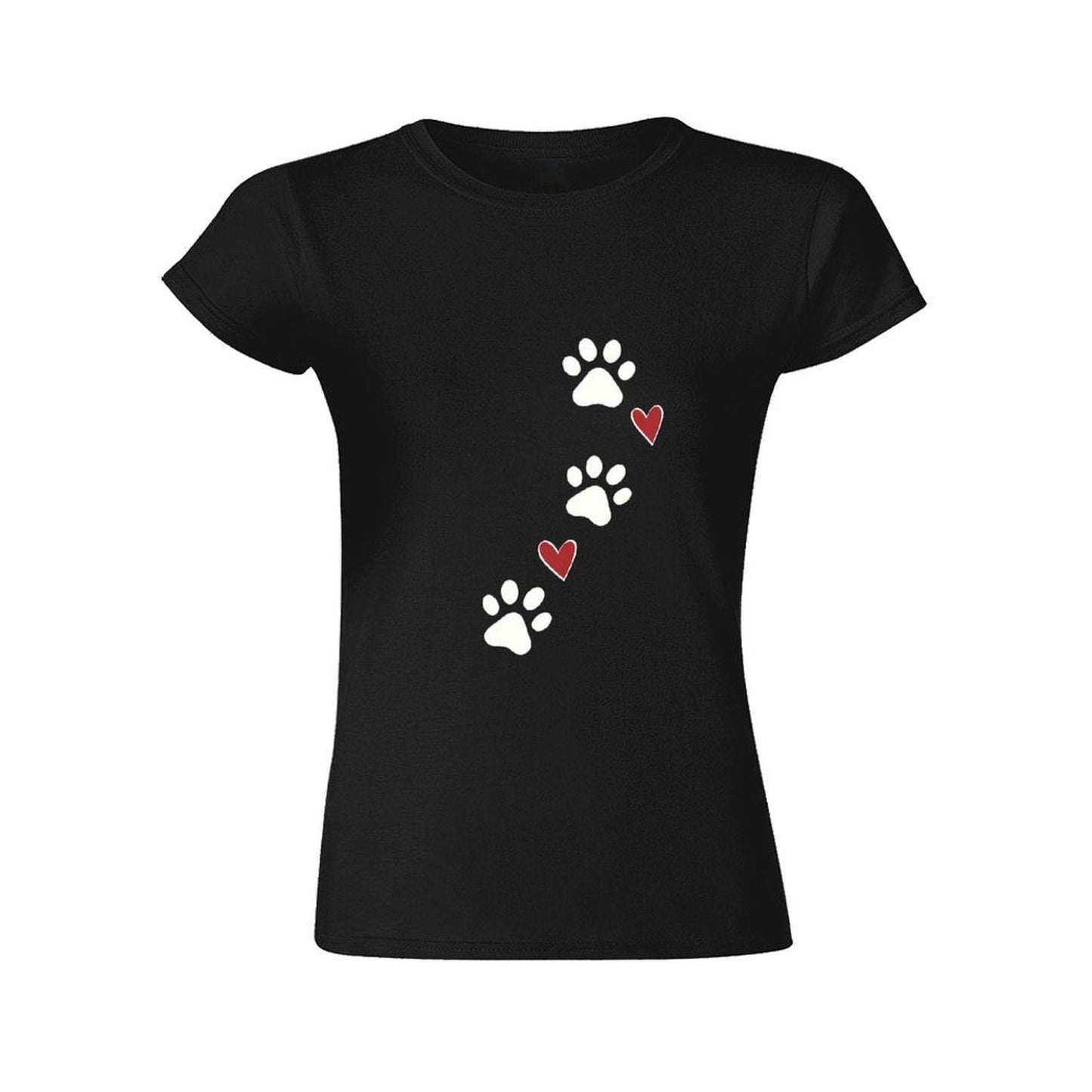 Gildan T-shirt Women Paw Prints And Hearts - U1 Spring and Summer Round Neck Short - sleeved Tops Women's Casual Sports T-shirt - TrendyLookz