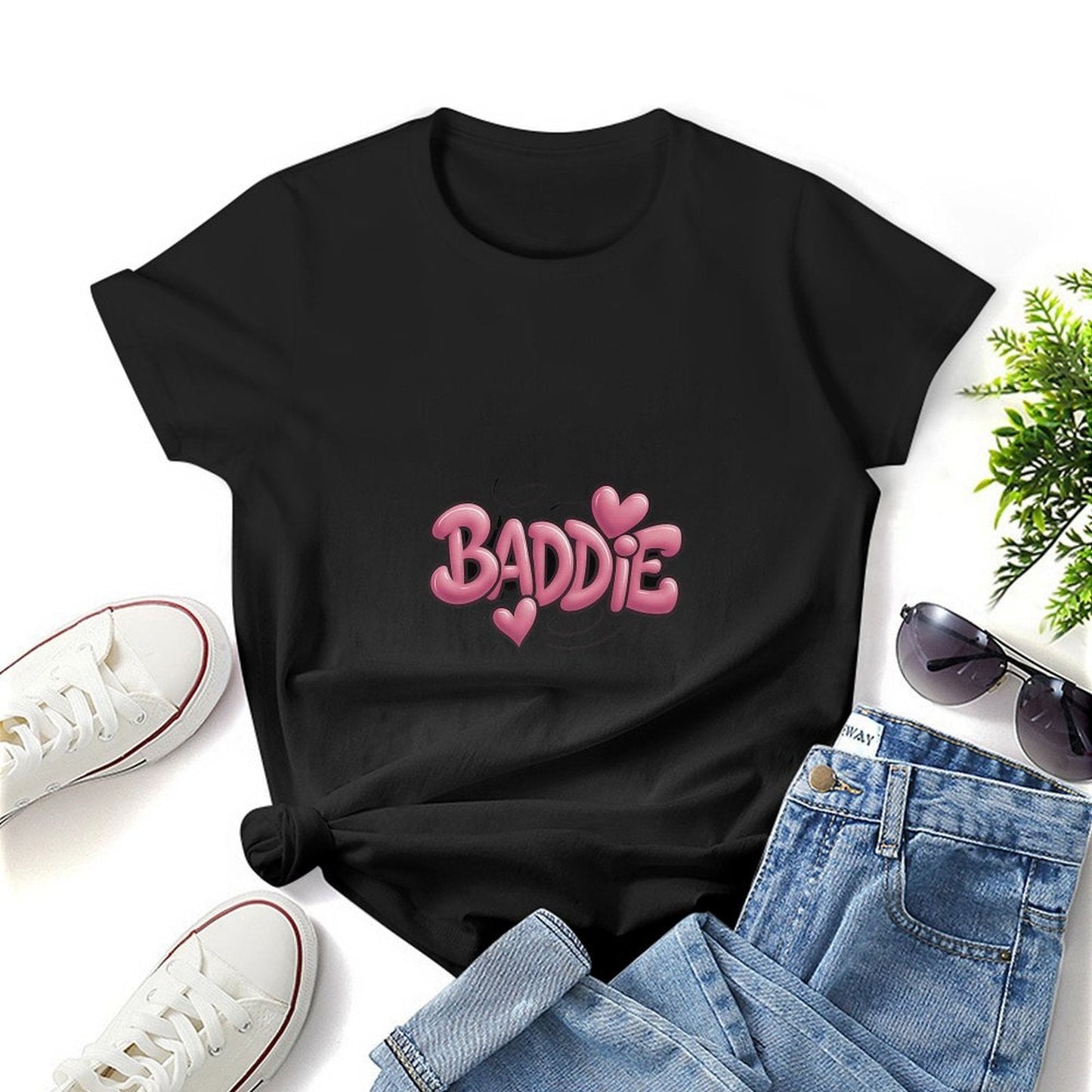 Gildan T-shirt Women Pink Baddie Graffiti Hearts - U1 Spring and Summer Round Neck Short - sleeved Tops Women's Casual Sports T-shirt - TrendyLookz