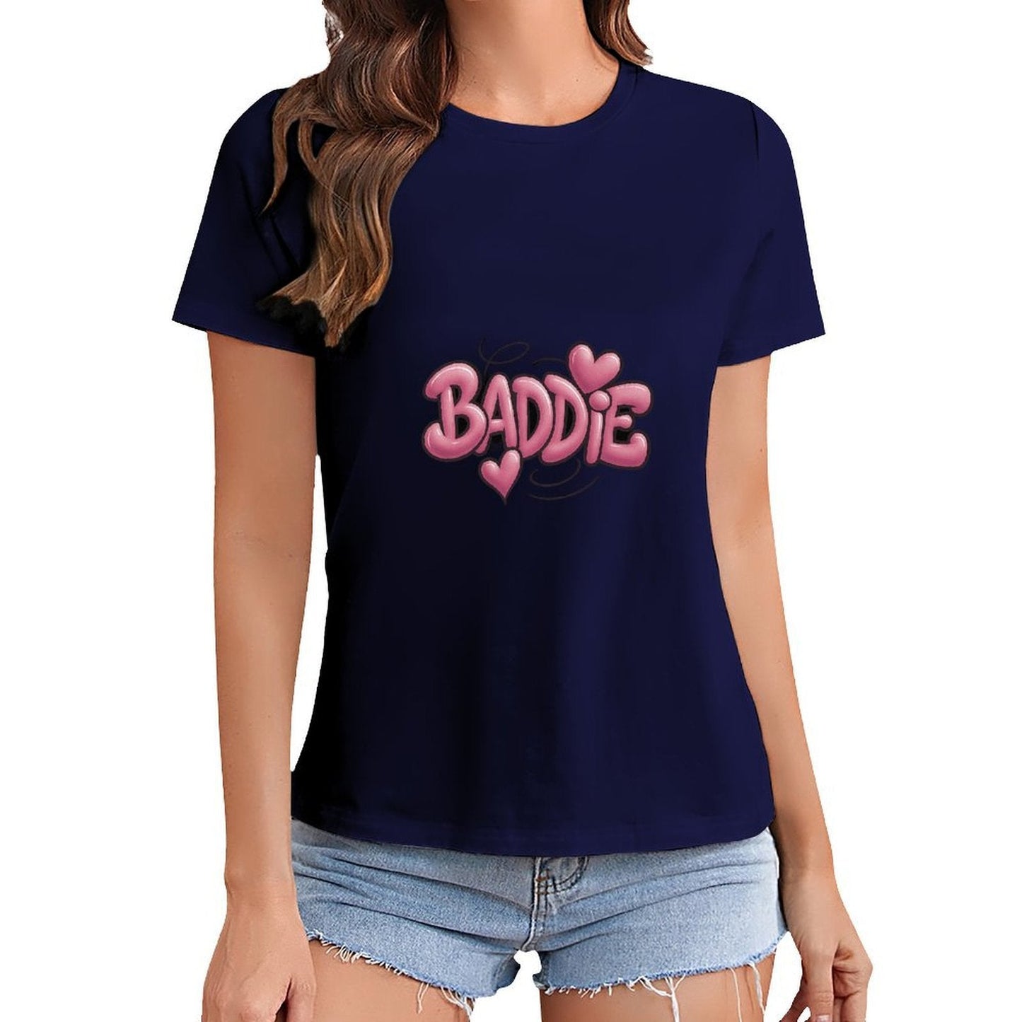 Gildan T-shirt Women Pink Baddie Graffiti Hearts - U1 Spring and Summer Round Neck Short - sleeved Tops Women's Casual Sports T-shirt - TrendyLookz