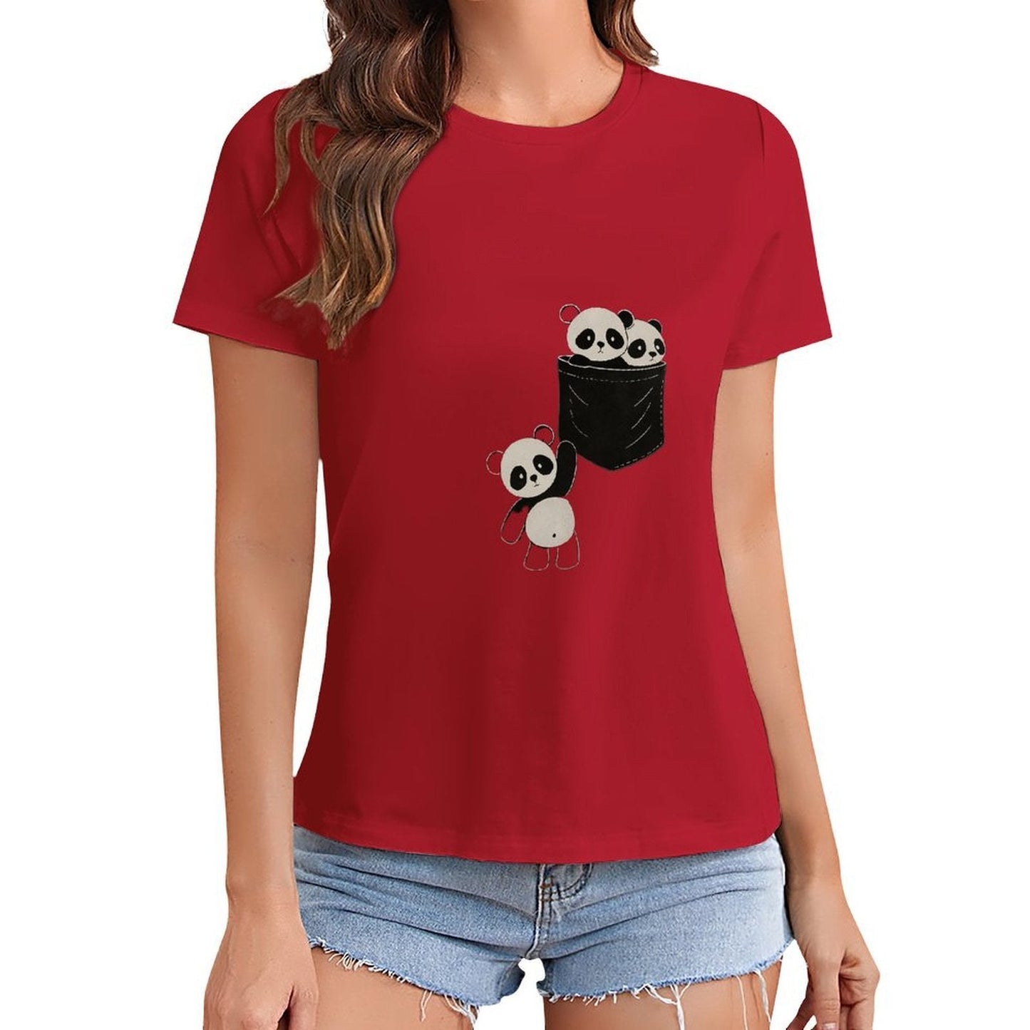 Gildan T-shirt Women Pocketful of Pandas Spring and Summer Round Neck Short - sleeved Tops Women's Casual Sports T-shirt - TrendyLookz