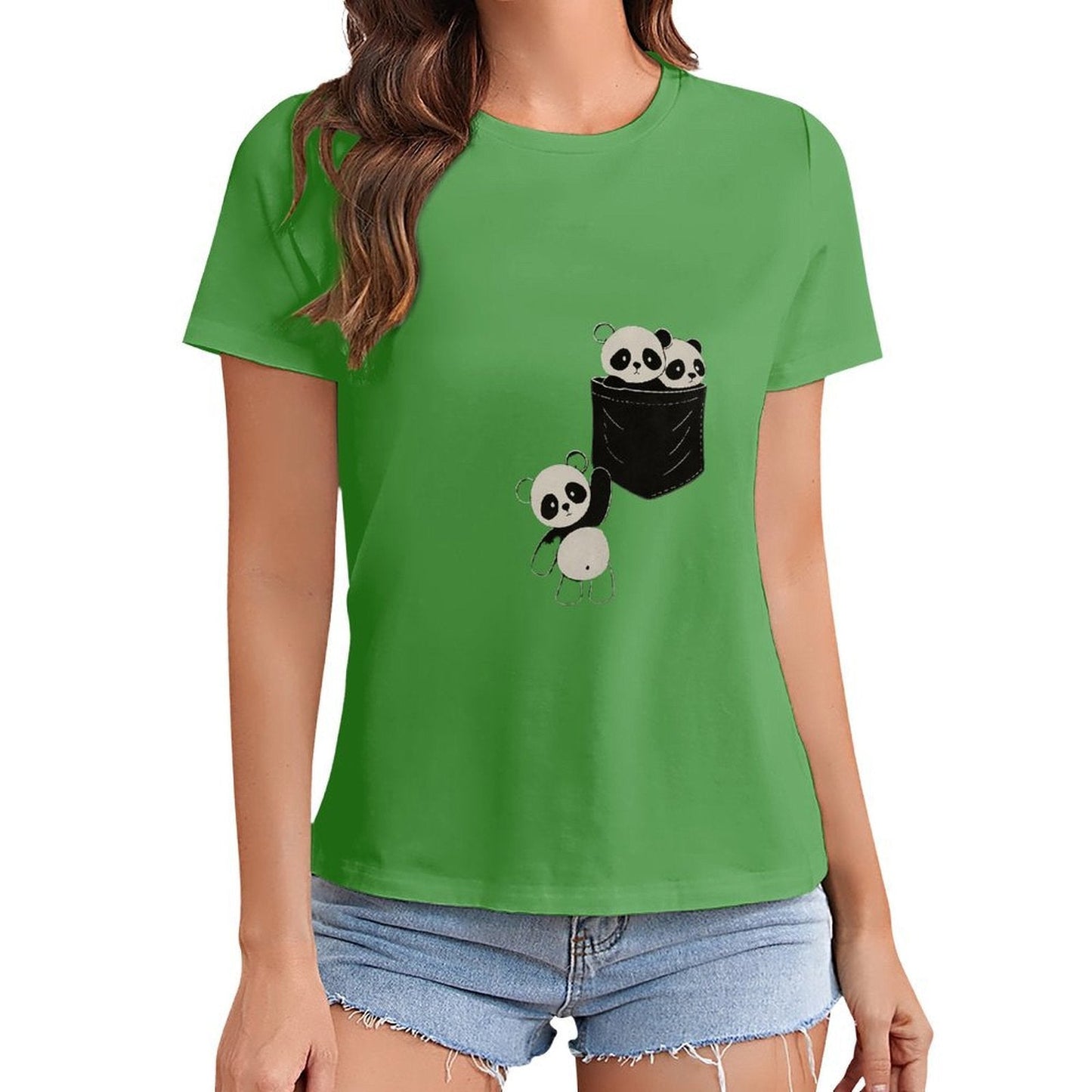 Gildan T-shirt Women Pocketful of Pandas Spring and Summer Round Neck Short - sleeved Tops Women's Casual Sports T-shirt - TrendyLookz