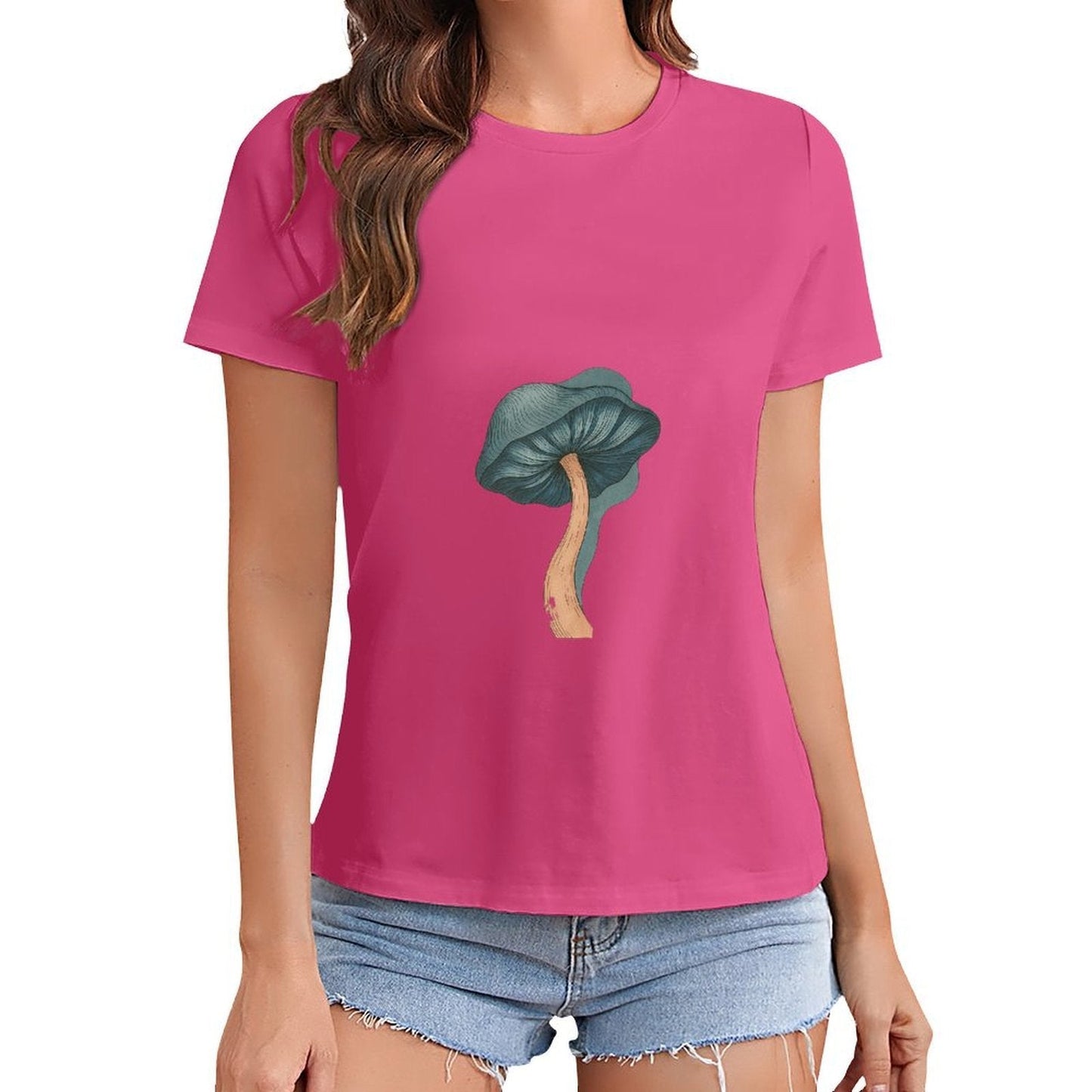 Gildan T-shirt Women Psychedelic Mushroom Art Spring and Summer Round Neck Short - sleeved Tops Women's Casual Sports T-shirt - TrendyLookz