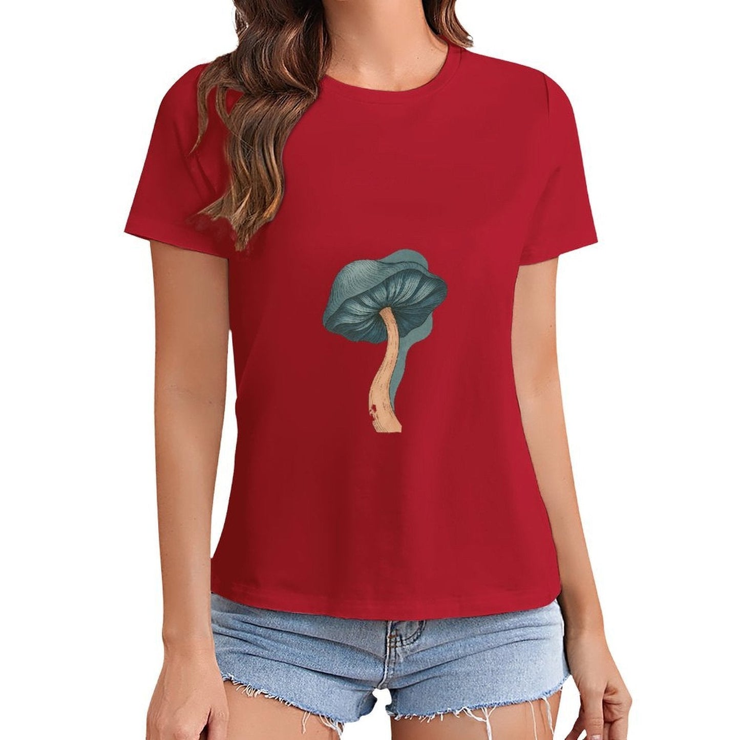 Gildan T-shirt Women Psychedelic Mushroom Art Spring and Summer Round Neck Short - sleeved Tops Women's Casual Sports T-shirt - TrendyLookz