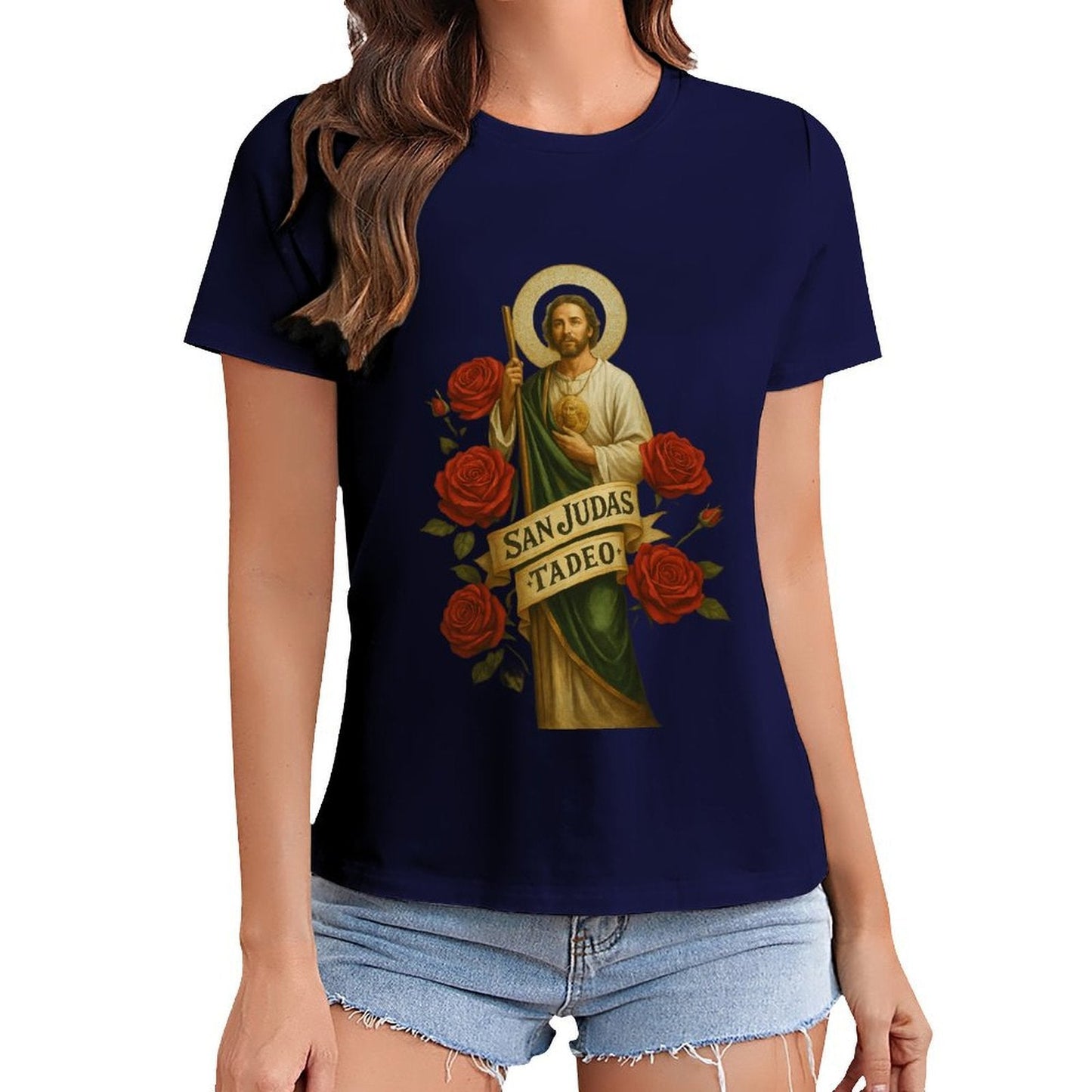 Gildan T-shirt Women Saint Jude Thaddeus Iconography Spring and Summer Round Neck Short - sleeved Tops Women's Casual Sports T-shirt - TrendyLookz
